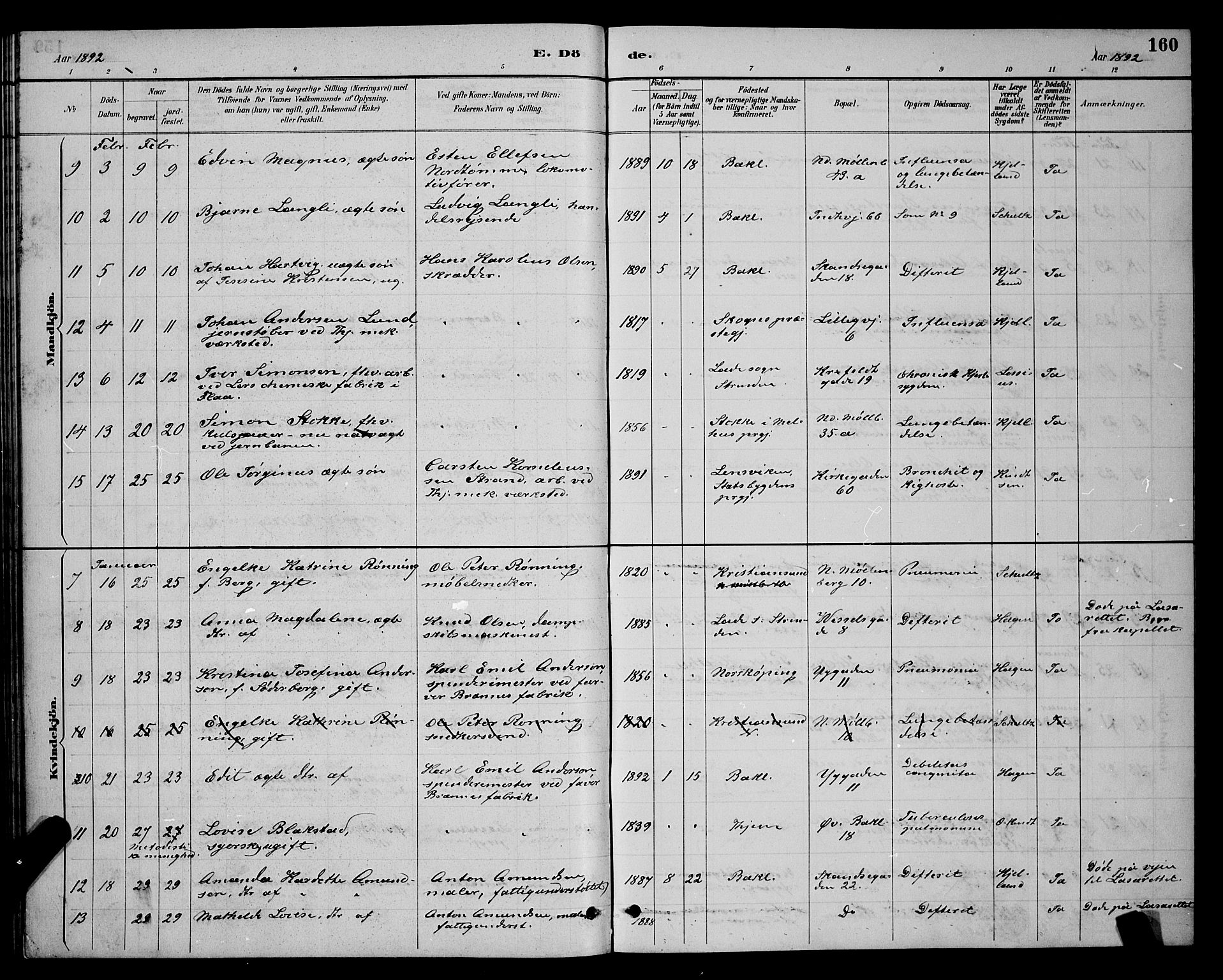 Ministerialprotokoller, klokkerbøker og fødselsregistre - Sør-Trøndelag, SAT/A-1456/604/L0223: Parish register (copy) no. 604C06, 1886-1897, p. 160