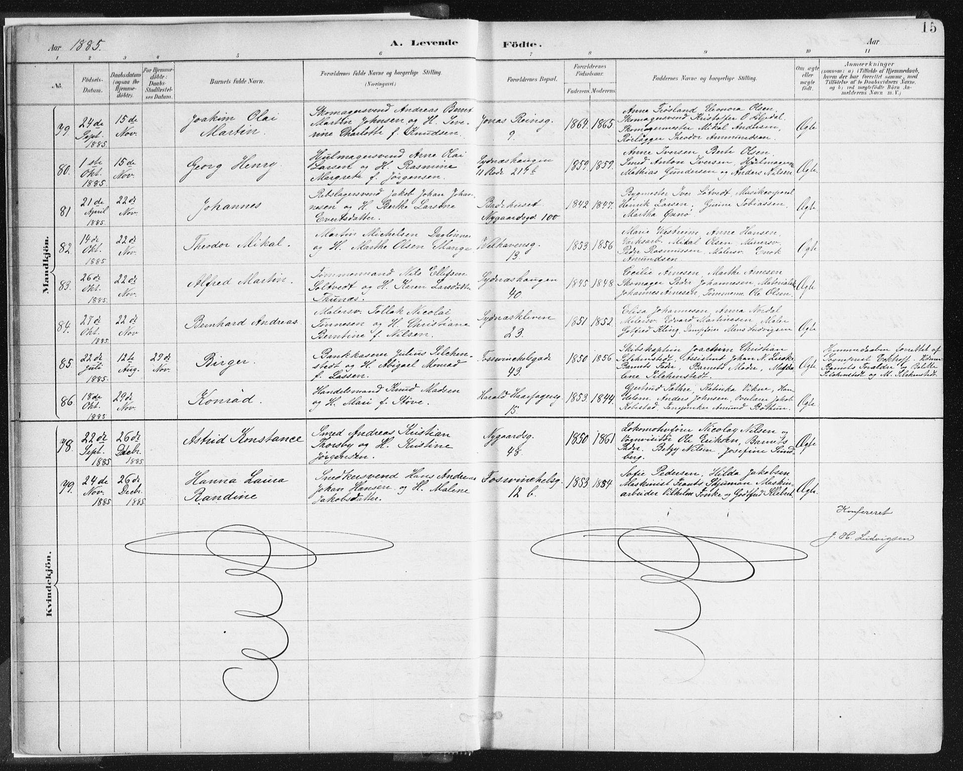 Johanneskirken sokneprestembete, SAB/A-76001/H/Haa/L0001: Parish register (official) no. A 1, 1885-1900, p. 15