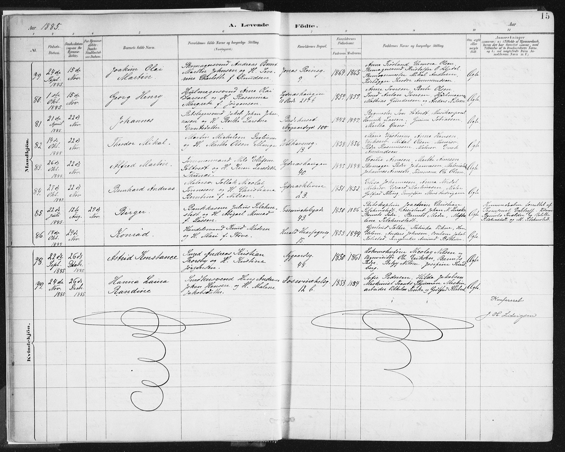 Johanneskirken sokneprestembete, AV/SAB-A-76001/H/Haa/L0001: Parish register (official) no. A 1, 1885-1900, p. 15