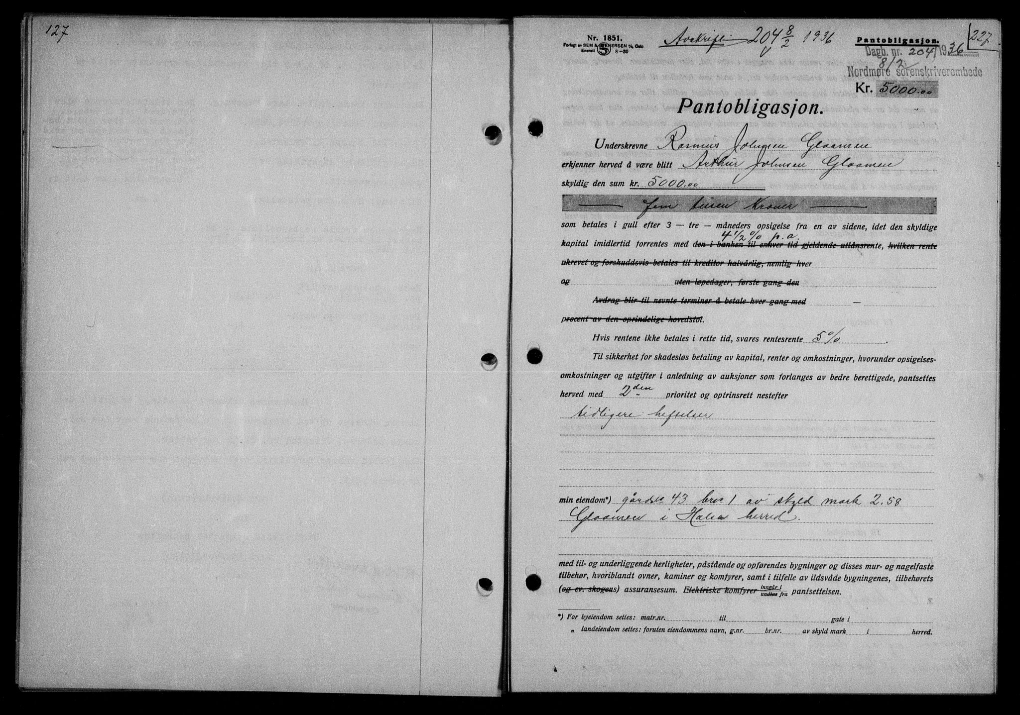 Nordmøre sorenskriveri, AV/SAT-A-4132/1/2/2Ca/L0087: Mortgage book no. 77, 1935-1936, Deed date: 08.02.1936