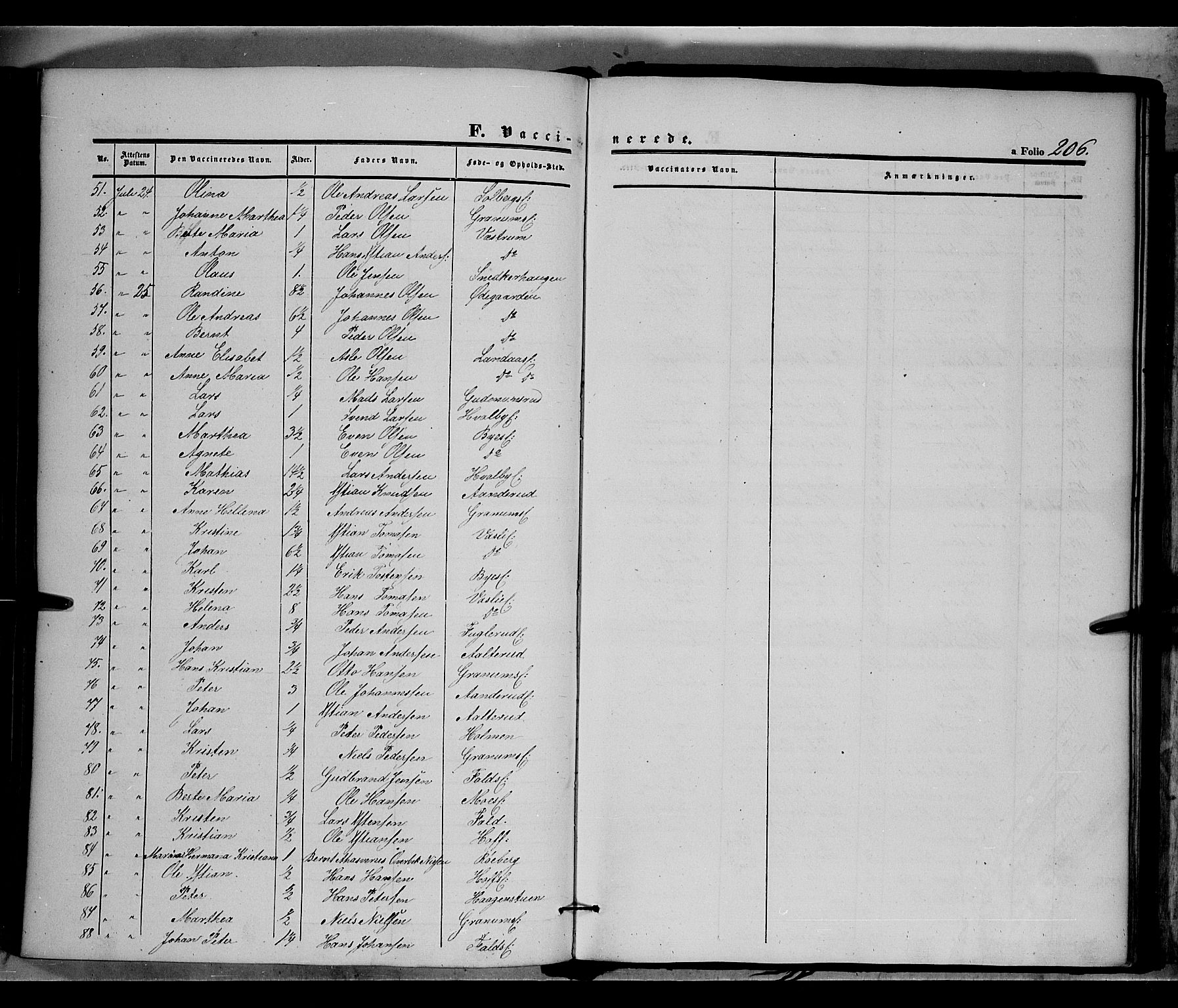 Land prestekontor, AV/SAH-PREST-120/H/Ha/Haa/L0009: Parish register (official) no. 9, 1847-1859, p. 206