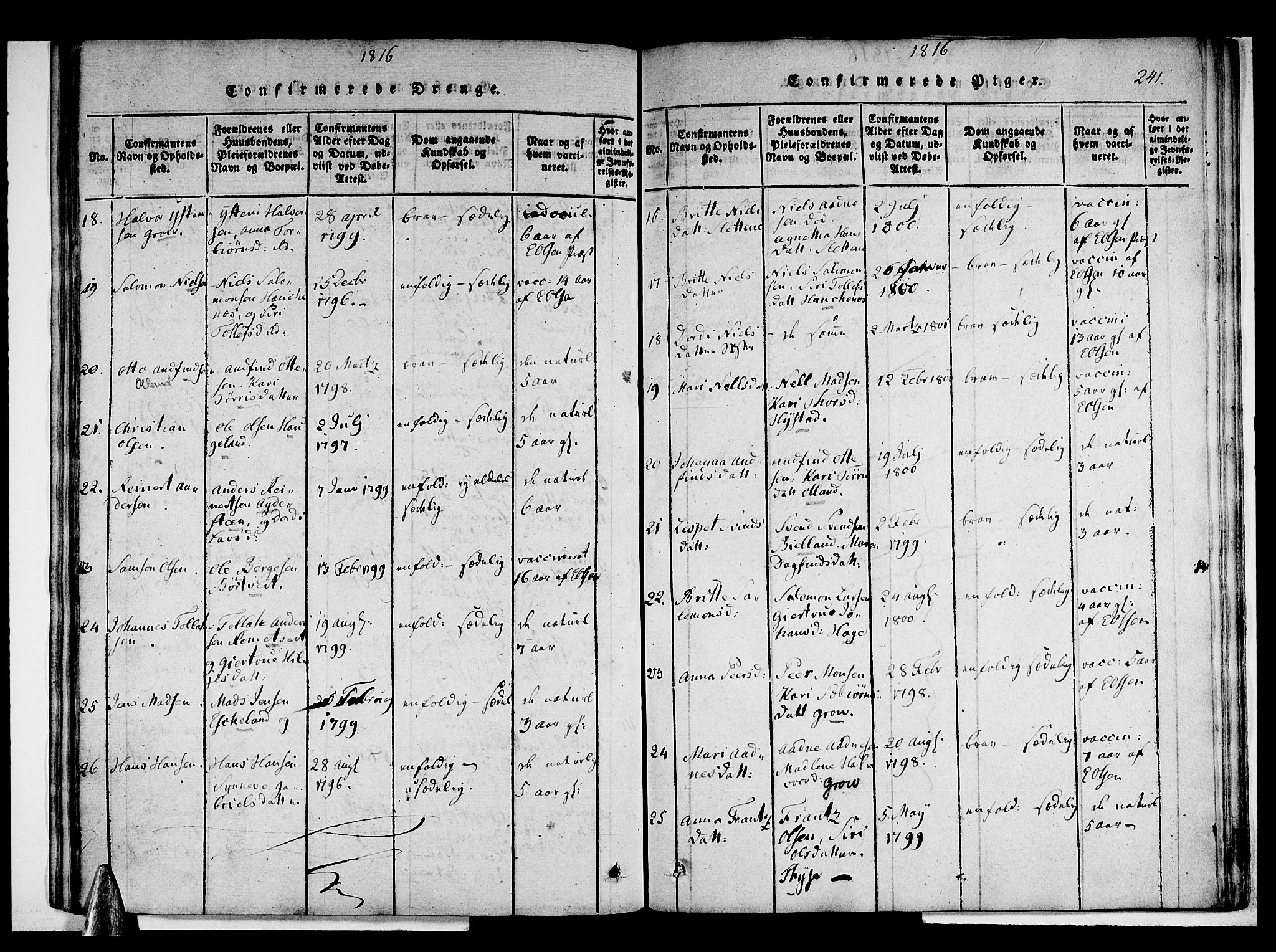 Stord sokneprestembete, AV/SAB-A-78201/H/Haa: Parish register (official) no. A 5, 1816-1825, p. 241