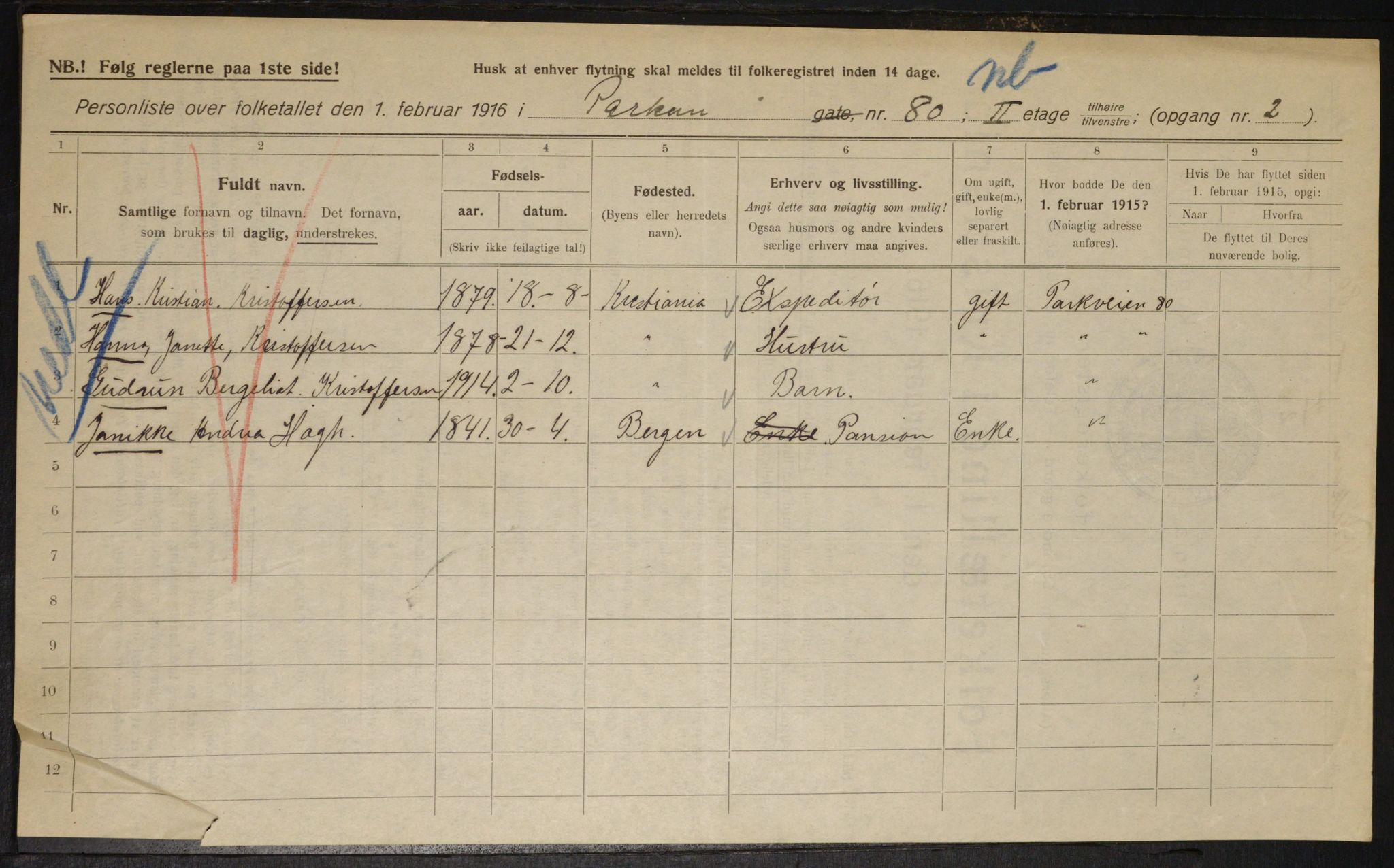 OBA, Municipal Census 1916 for Kristiania, 1916, p. 80457