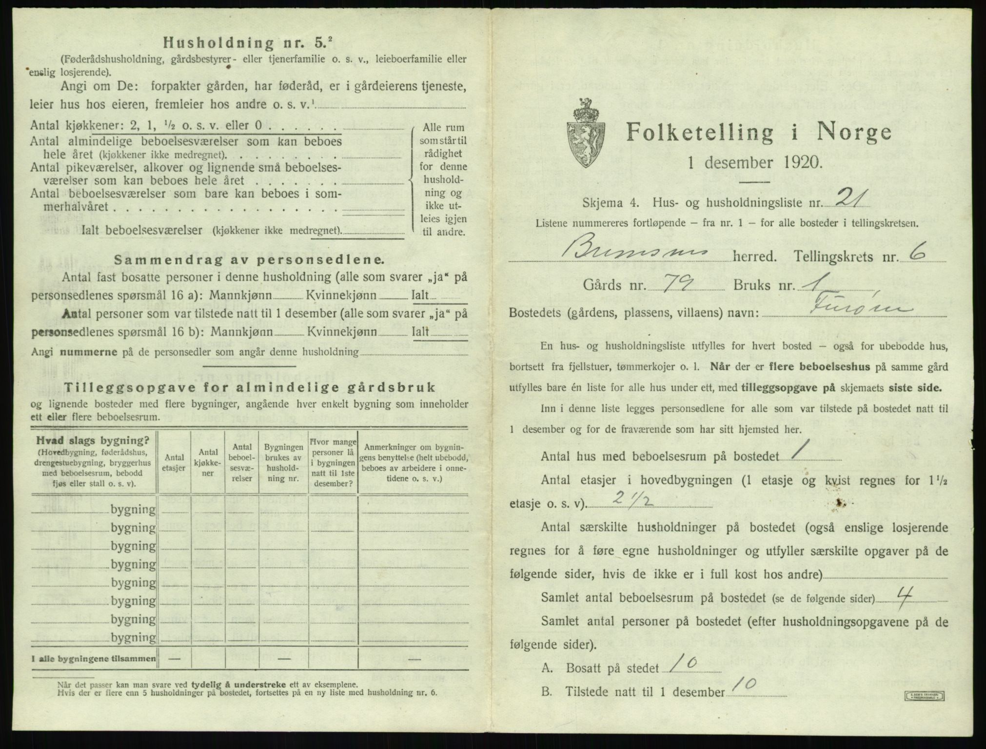 SAT, 1920 census for Bremsnes, 1920, p. 713