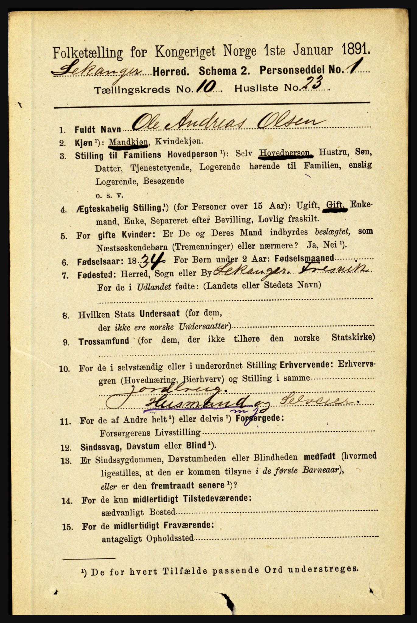 RA, 1891 census for 1419 Leikanger, 1891, p. 1935