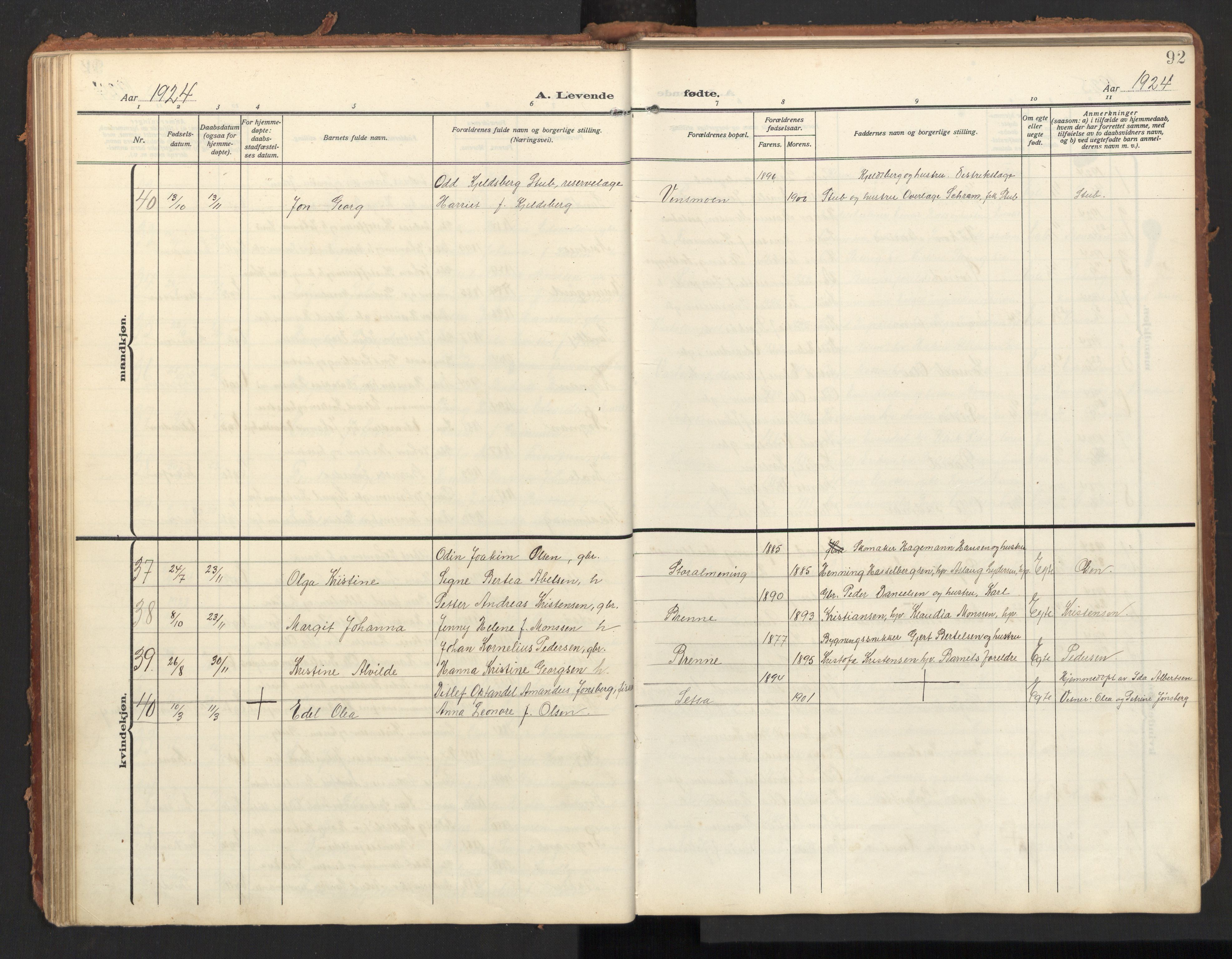 Ministerialprotokoller, klokkerbøker og fødselsregistre - Nordland, SAT/A-1459/847/L0683: Parish register (copy) no. 847C11, 1908-1929, p. 92