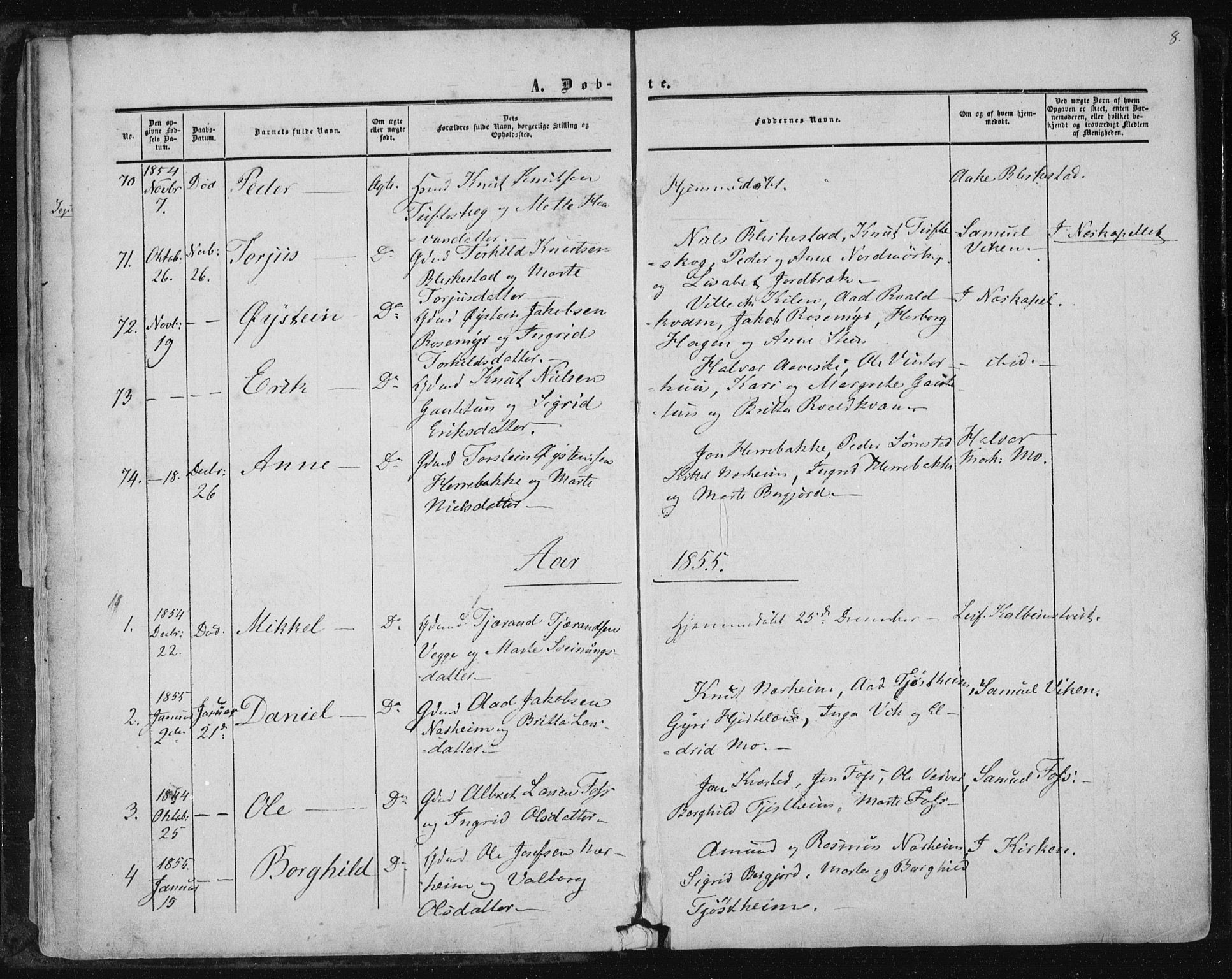 Suldal sokneprestkontor, AV/SAST-A-101845/01/IV/L0009: Parish register (official) no. A 9, 1854-1868, p. 8