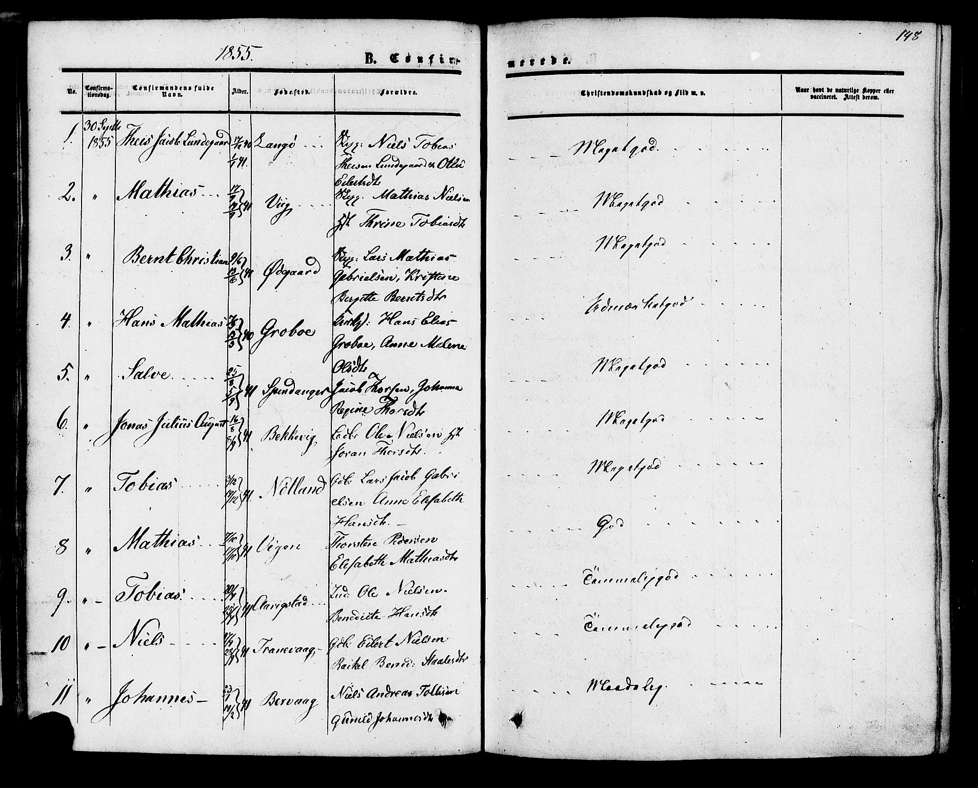 Herad sokneprestkontor, SAK/1111-0018/F/Fa/Fab/L0004: Parish register (official) no. A 4, 1853-1885, p. 148