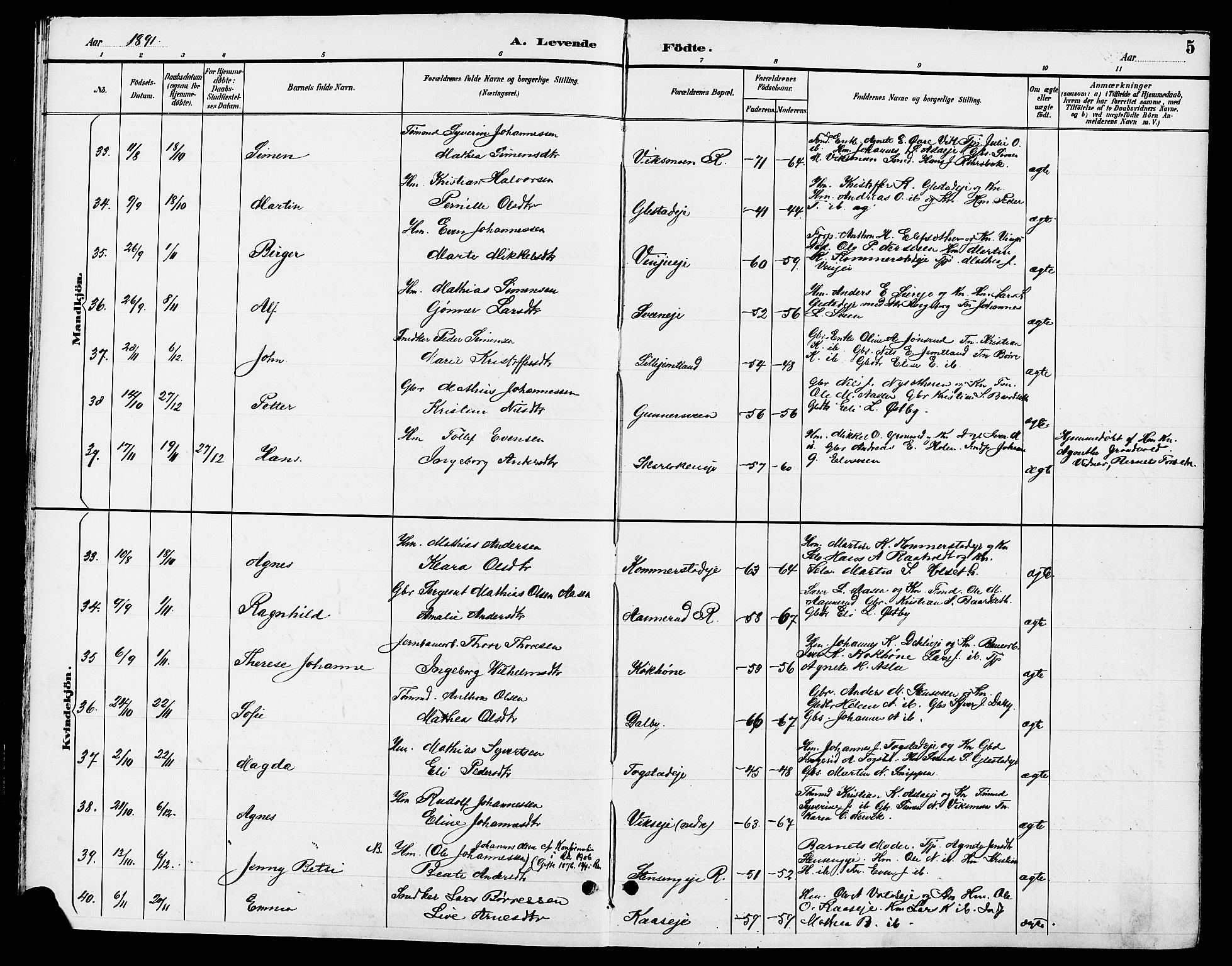 Ringsaker prestekontor, AV/SAH-PREST-014/L/La/L0014: Parish register (copy) no. 14, 1891-1904, p. 5