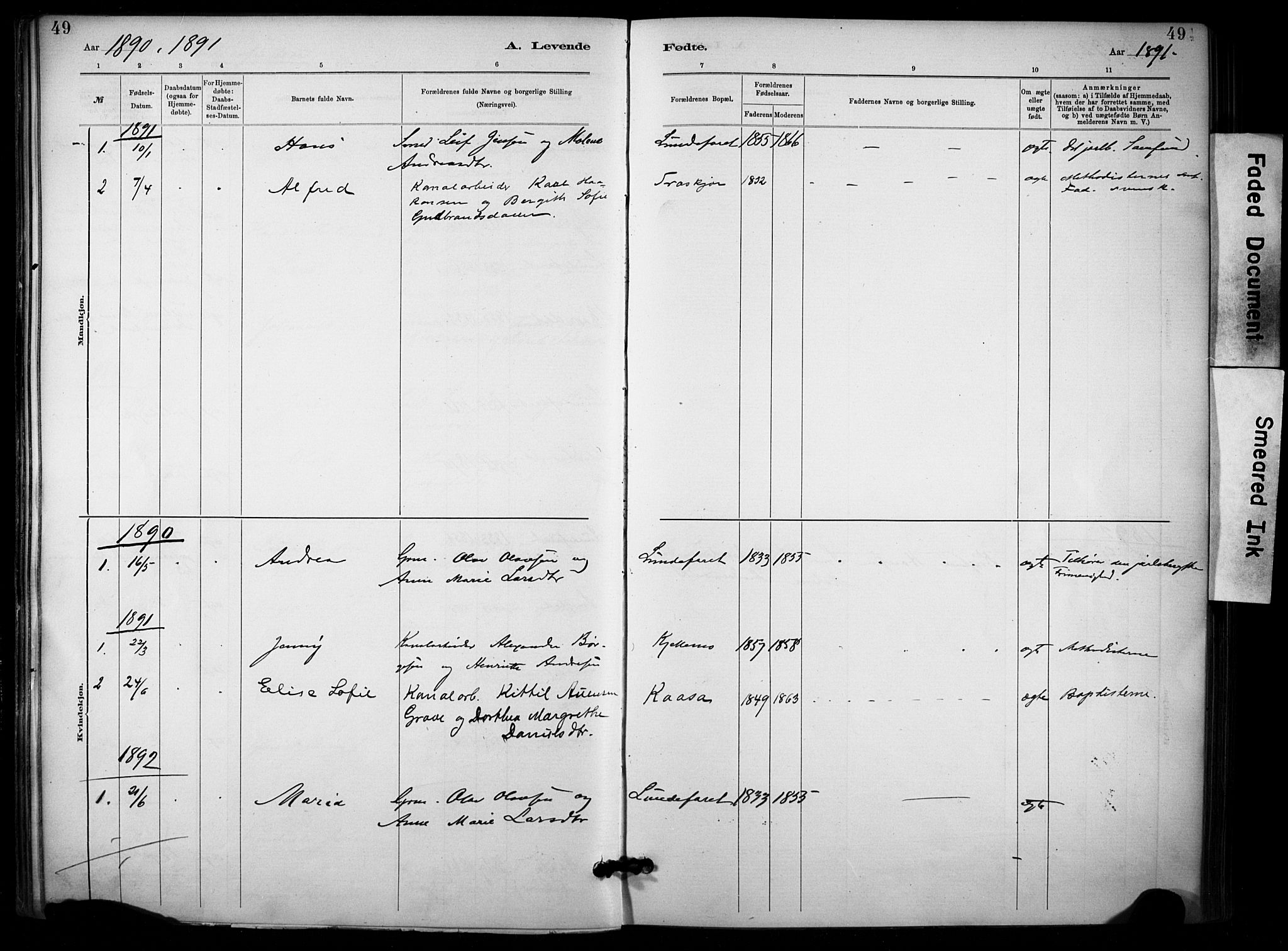 Lunde kirkebøker, SAKO/A-282/F/Fa/L0002: Parish register (official) no. I 2, 1884-1892, p. 49