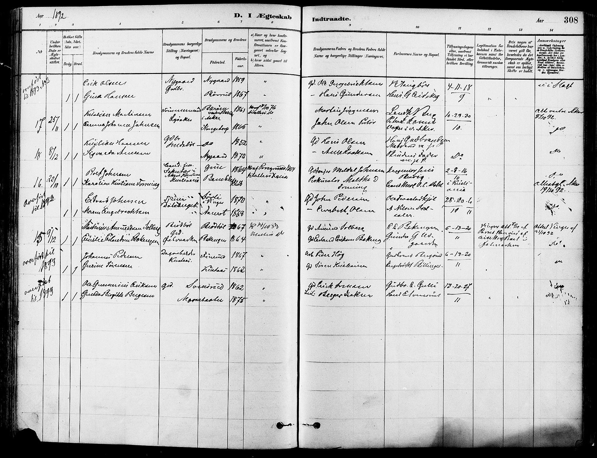 Eidskog prestekontor, AV/SAH-PREST-026/H/Ha/Haa/L0003: Parish register (official) no. 3, 1879-1892, p. 308