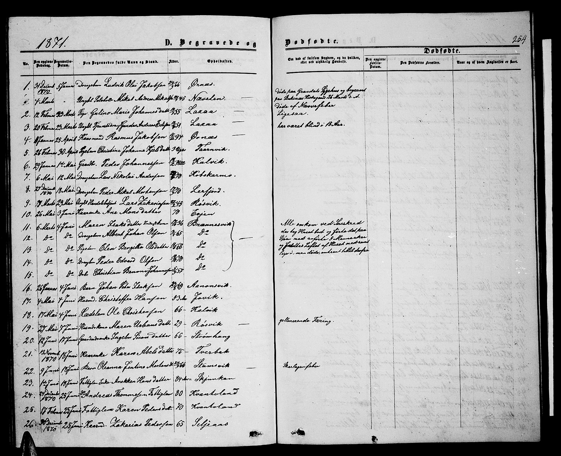 Ministerialprotokoller, klokkerbøker og fødselsregistre - Nordland, AV/SAT-A-1459/853/L0775: Parish register (copy) no. 853C03, 1859-1877, p. 254