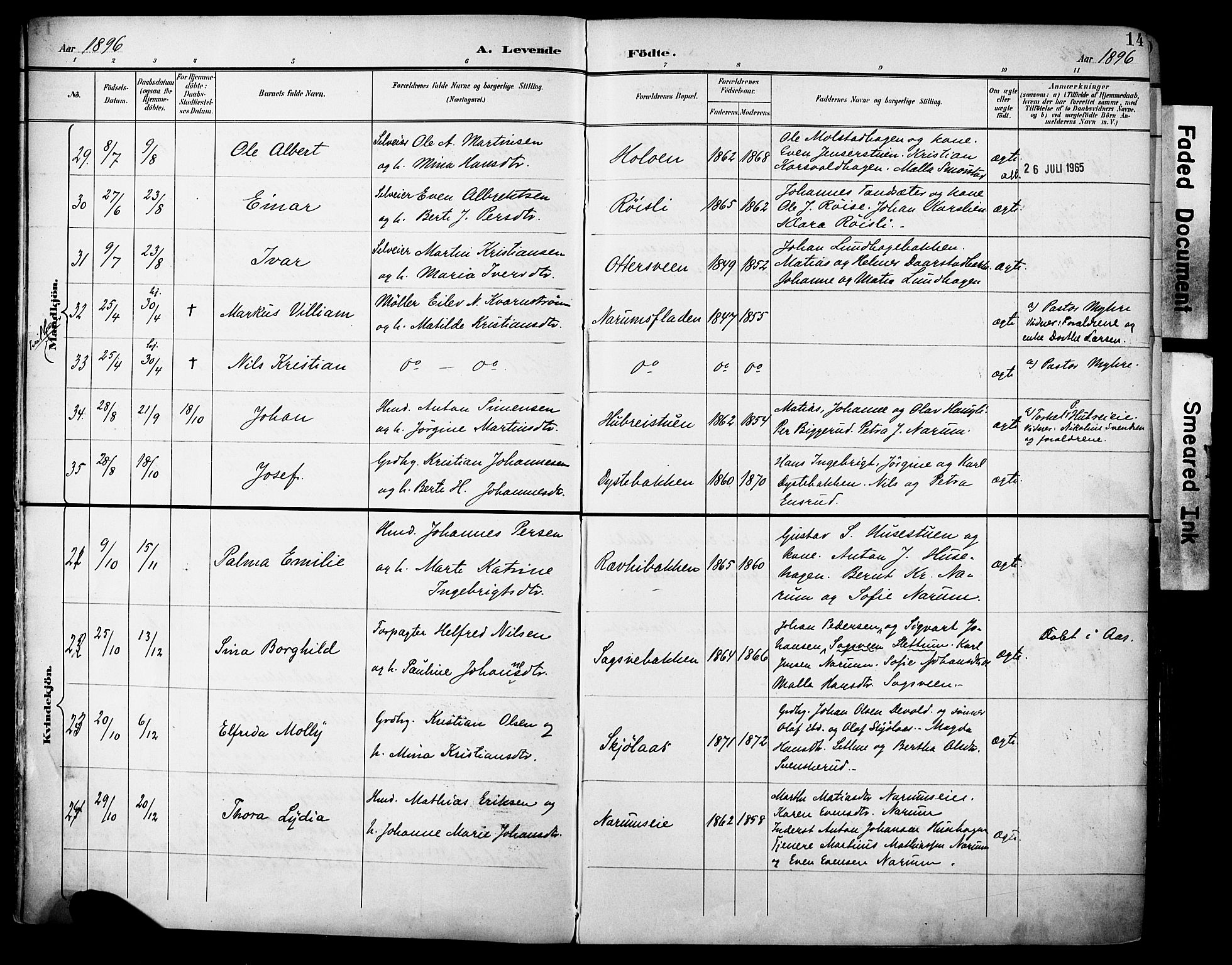 Vestre Toten prestekontor, SAH/PREST-108/H/Ha/Haa/L0013: Parish register (official) no. 13, 1895-1911, p. 14