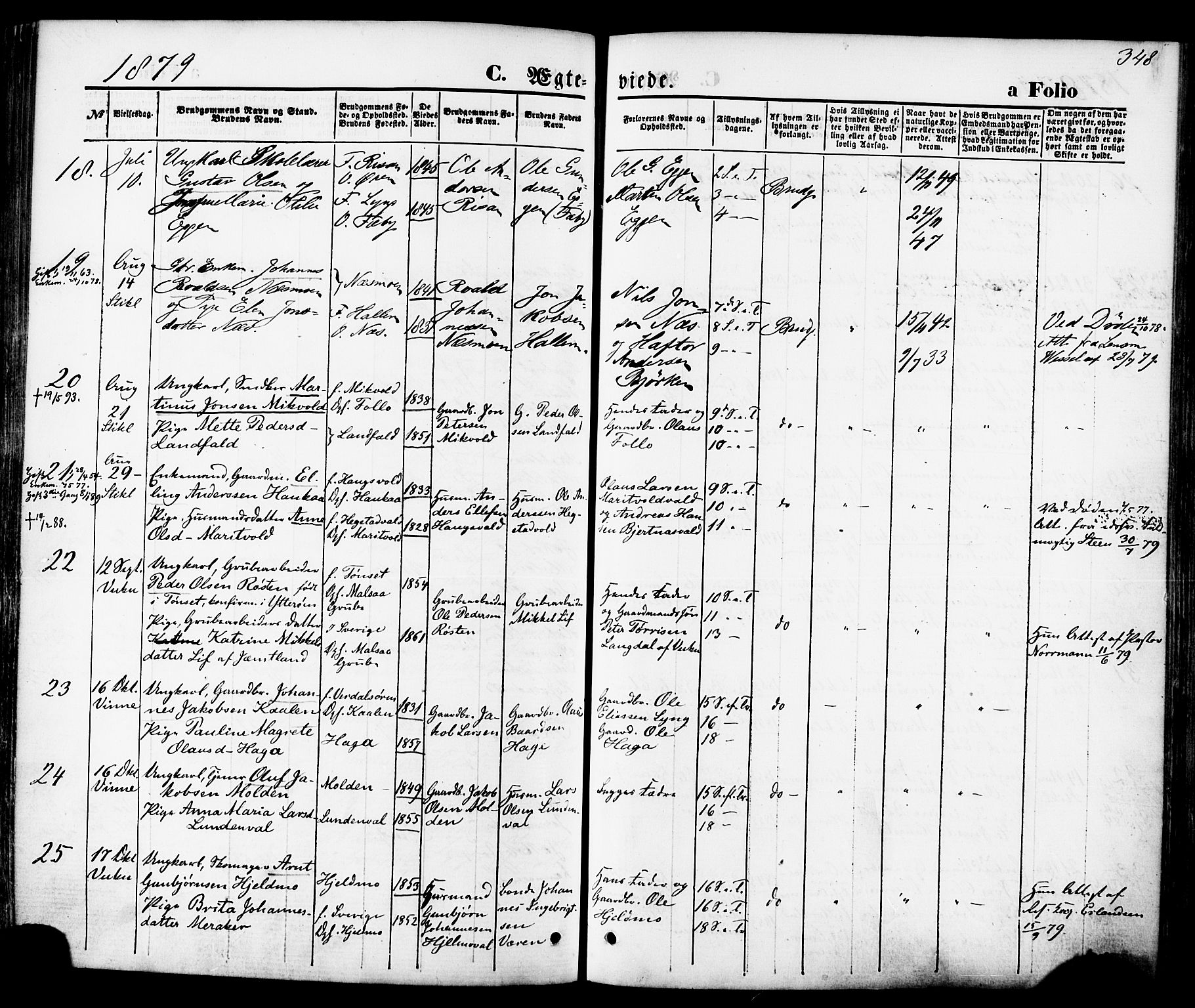 Ministerialprotokoller, klokkerbøker og fødselsregistre - Nord-Trøndelag, AV/SAT-A-1458/723/L0242: Parish register (official) no. 723A11, 1870-1880, p. 348