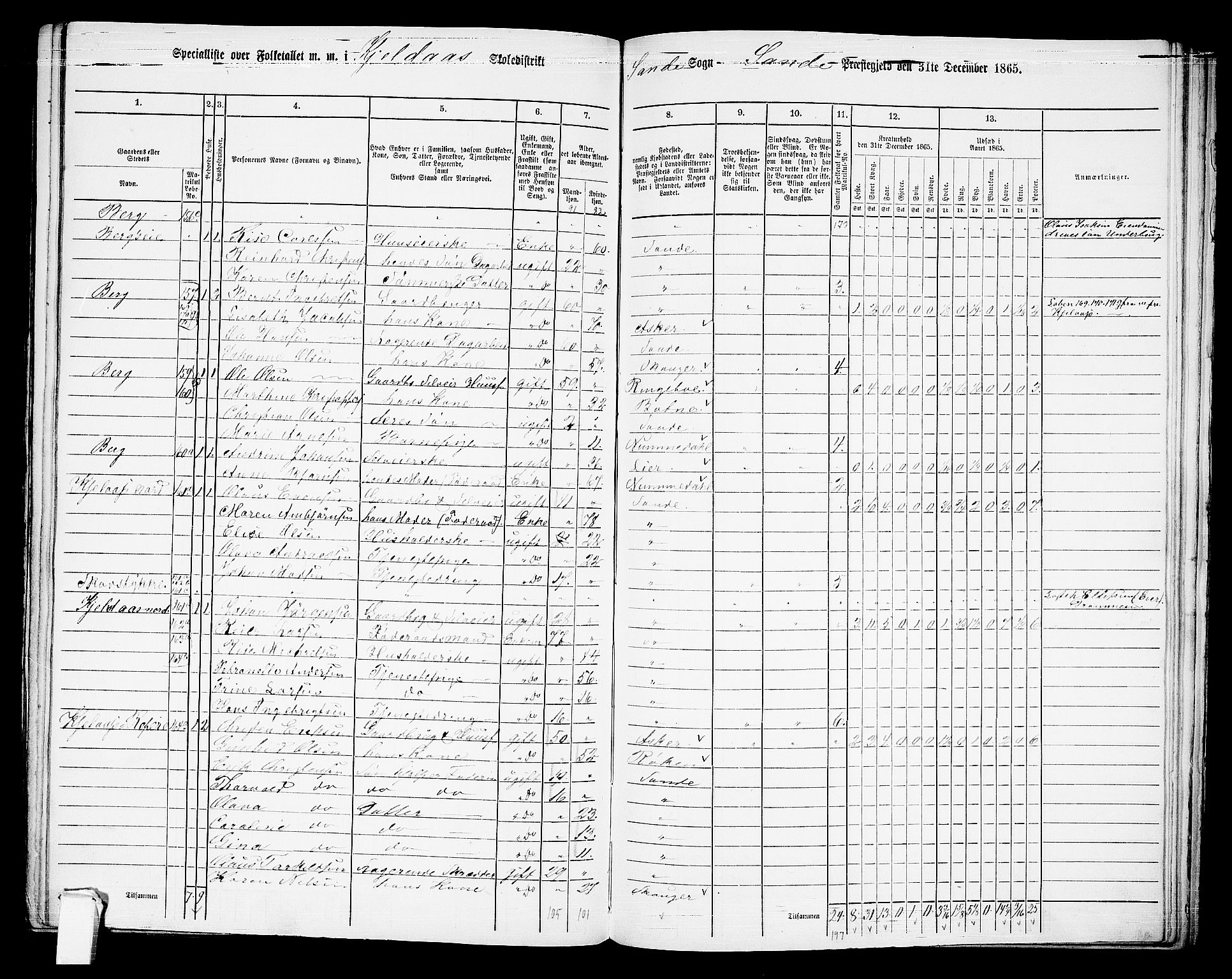 RA, 1865 census for Sande, 1865, p. 93