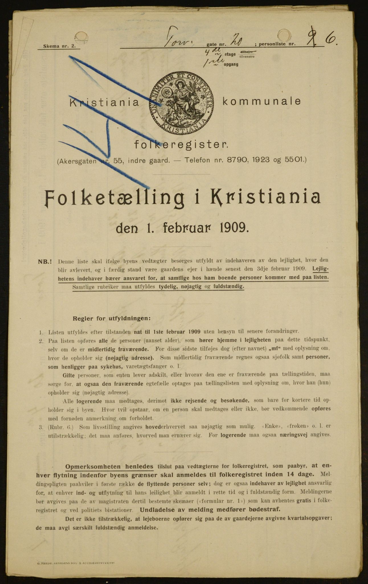 OBA, Municipal Census 1909 for Kristiania, 1909, p. 103461