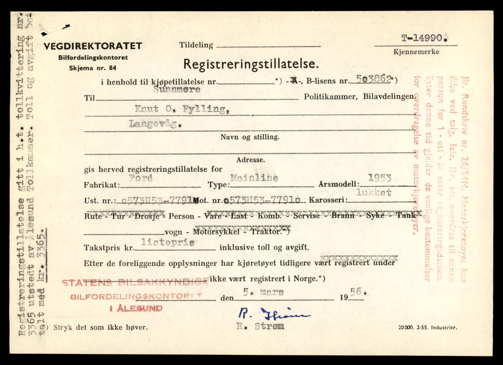 Møre og Romsdal vegkontor - Ålesund trafikkstasjon, AV/SAT-A-4099/F/Fe/L0049: Registreringskort for kjøretøy T 14864 - T 18613, 1927-1998, p. 3011