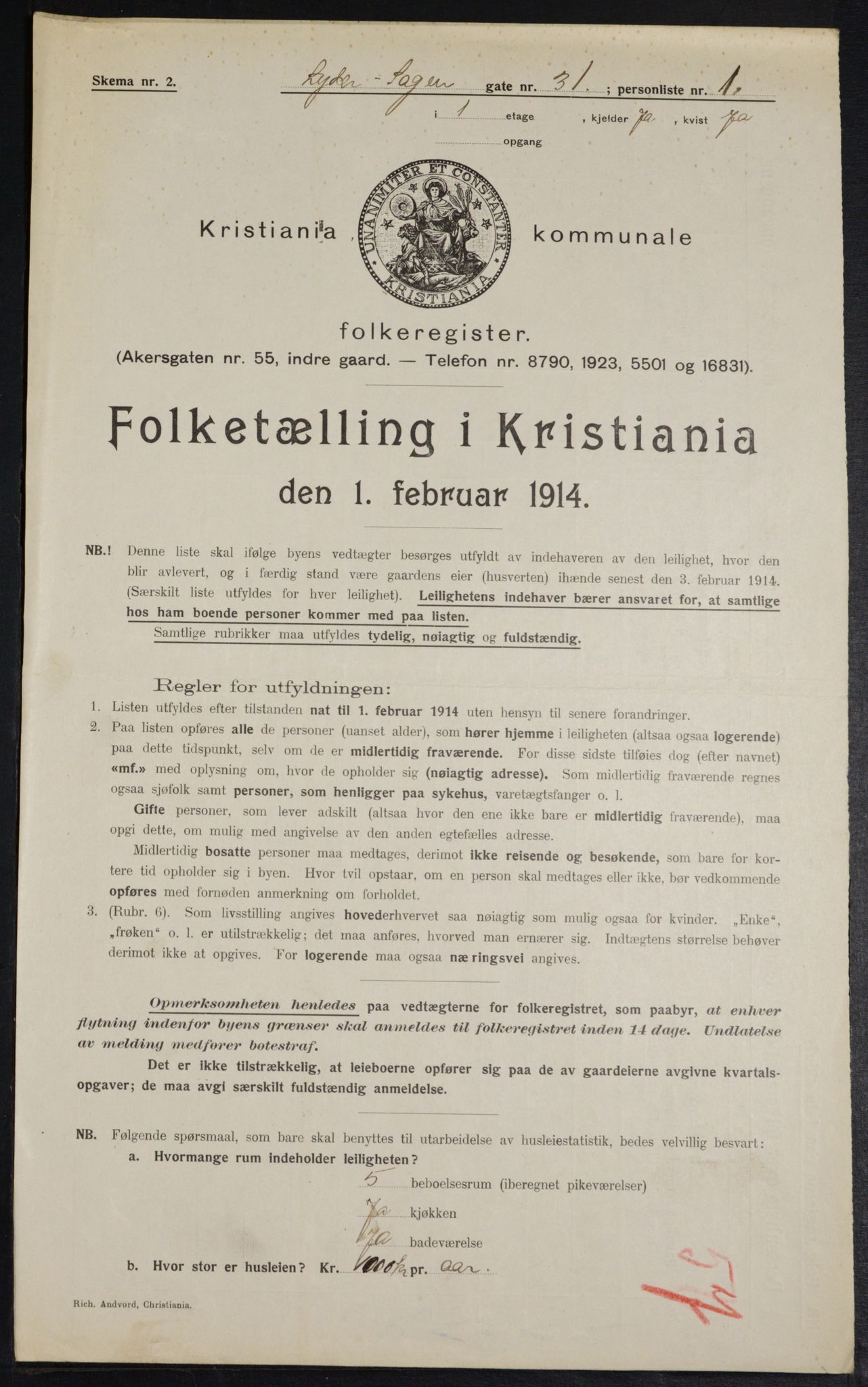 OBA, Municipal Census 1914 for Kristiania, 1914, p. 58484