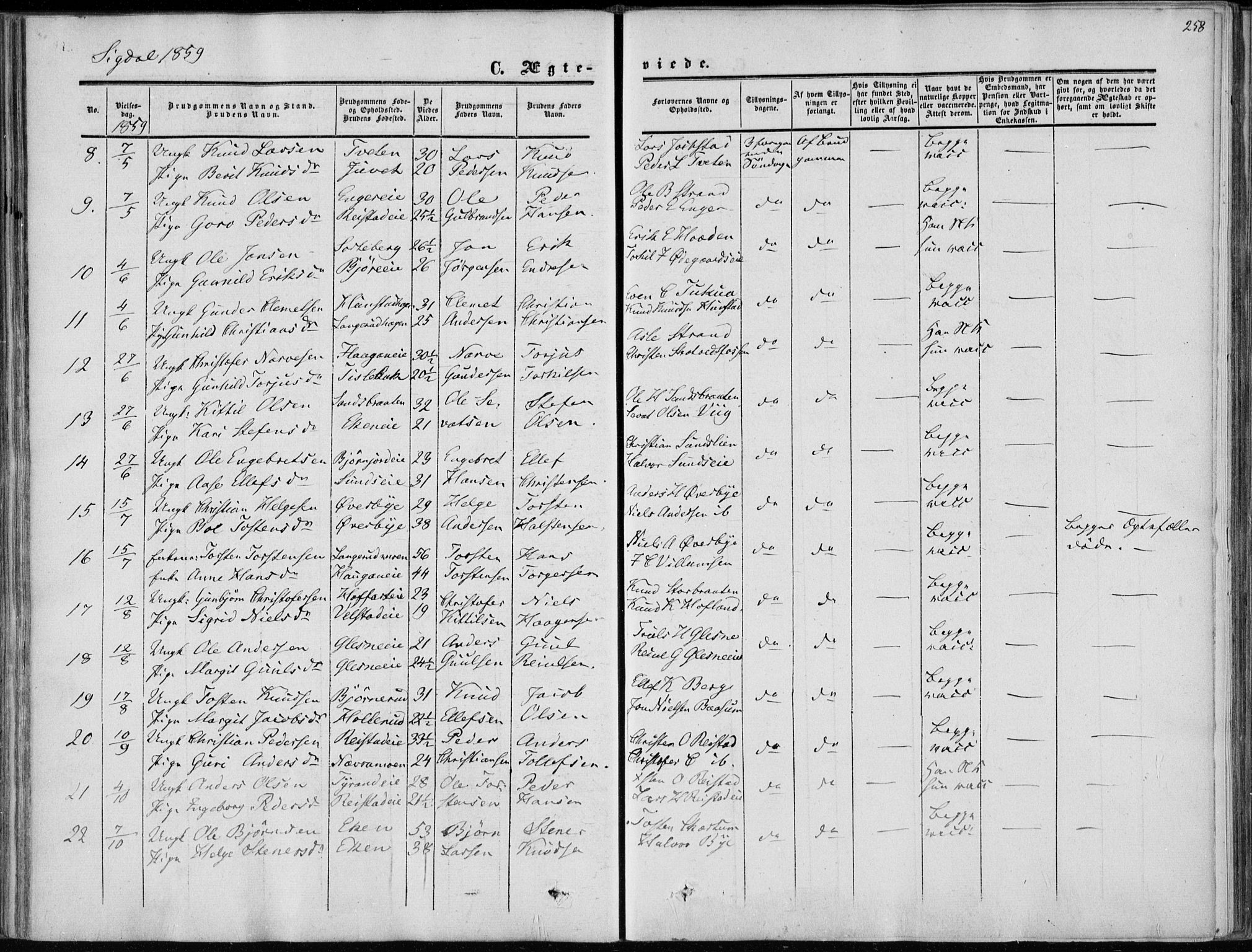 Sigdal kirkebøker, AV/SAKO-A-245/F/Fa/L0008: Parish register (official) no. I 8, 1850-1859, p. 258