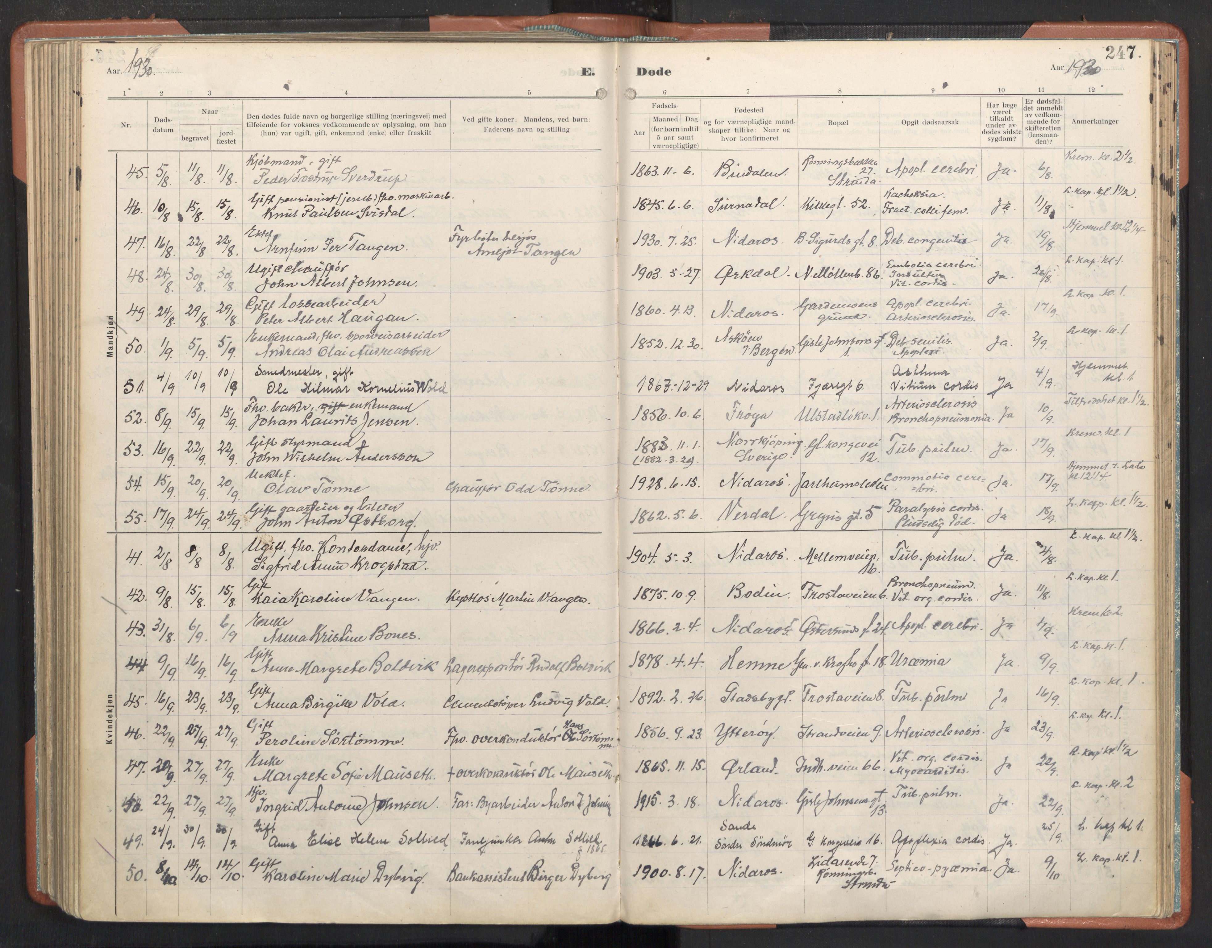 Ministerialprotokoller, klokkerbøker og fødselsregistre - Sør-Trøndelag, SAT/A-1456/605/L0245: Parish register (official) no. 605A07, 1916-1938, p. 247