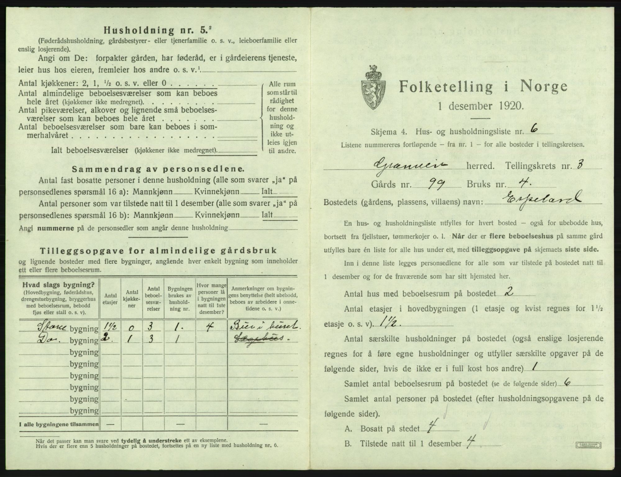 SAB, 1920 census for Granvin, 1920, p. 170