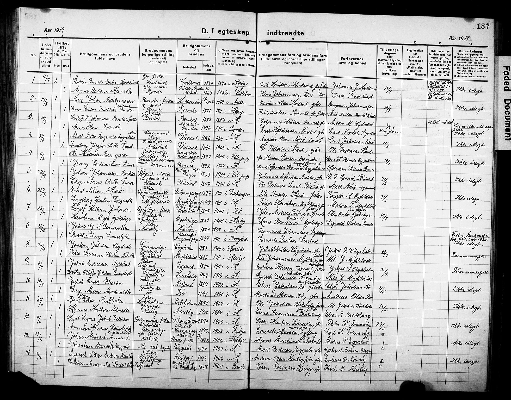 Ministerialprotokoller, klokkerbøker og fødselsregistre - Møre og Romsdal, AV/SAT-A-1454/507/L0084: Parish register (copy) no. 507C07, 1919-1932, p. 187