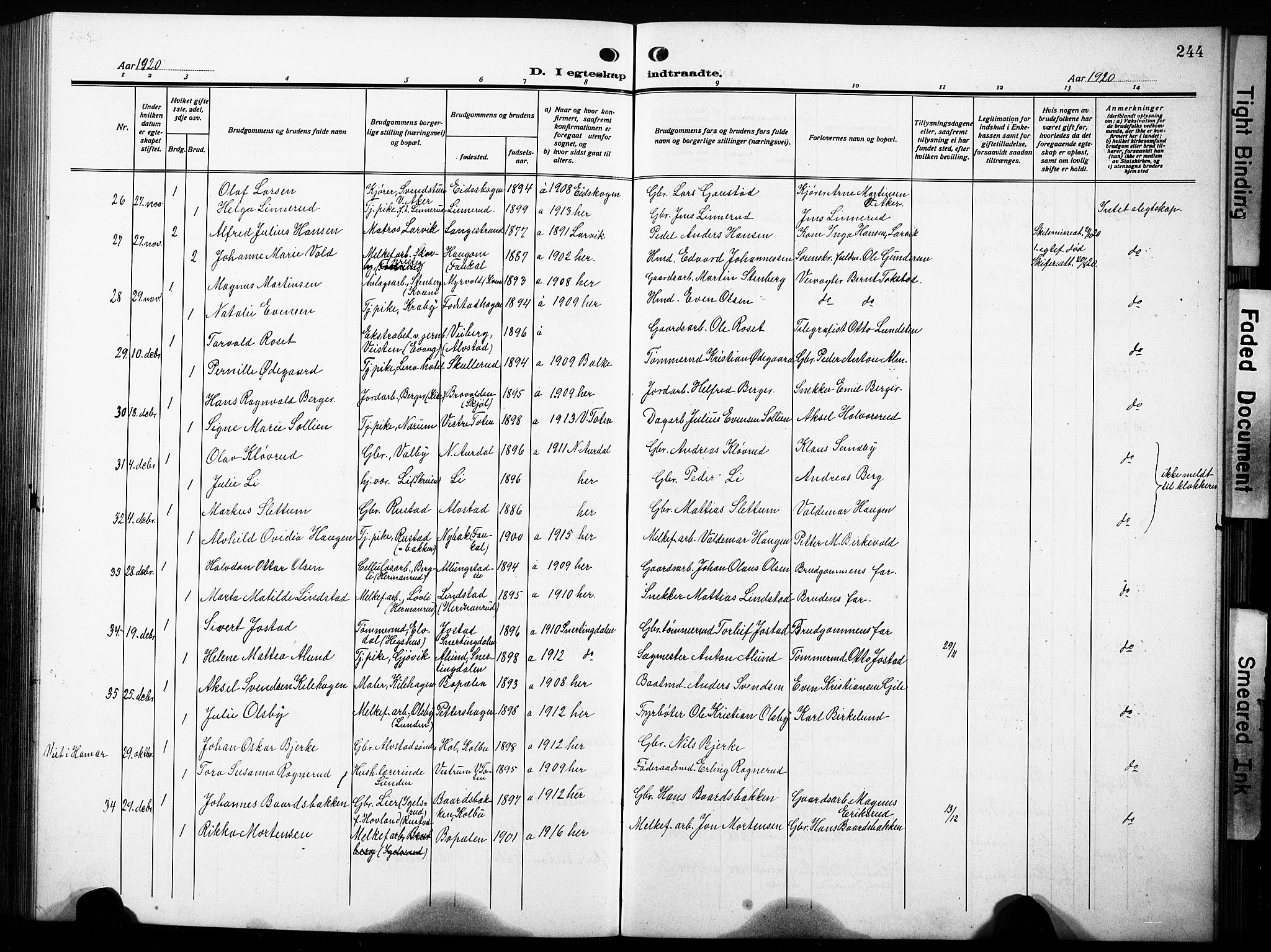 Østre Toten prestekontor, AV/SAH-PREST-104/H/Ha/Hab/L0010: Parish register (copy) no. 10, 1912-1933, p. 244