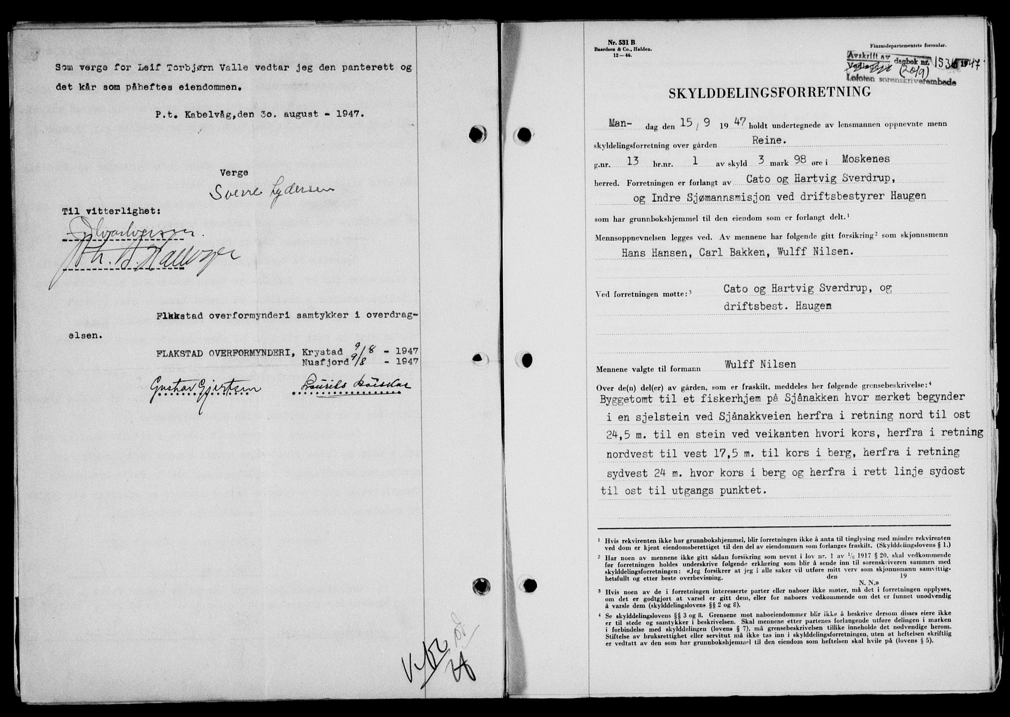 Lofoten sorenskriveri, SAT/A-0017/1/2/2C/L0016a: Mortgage book no. 16a, 1947-1947, Diary no: : 1536/1947