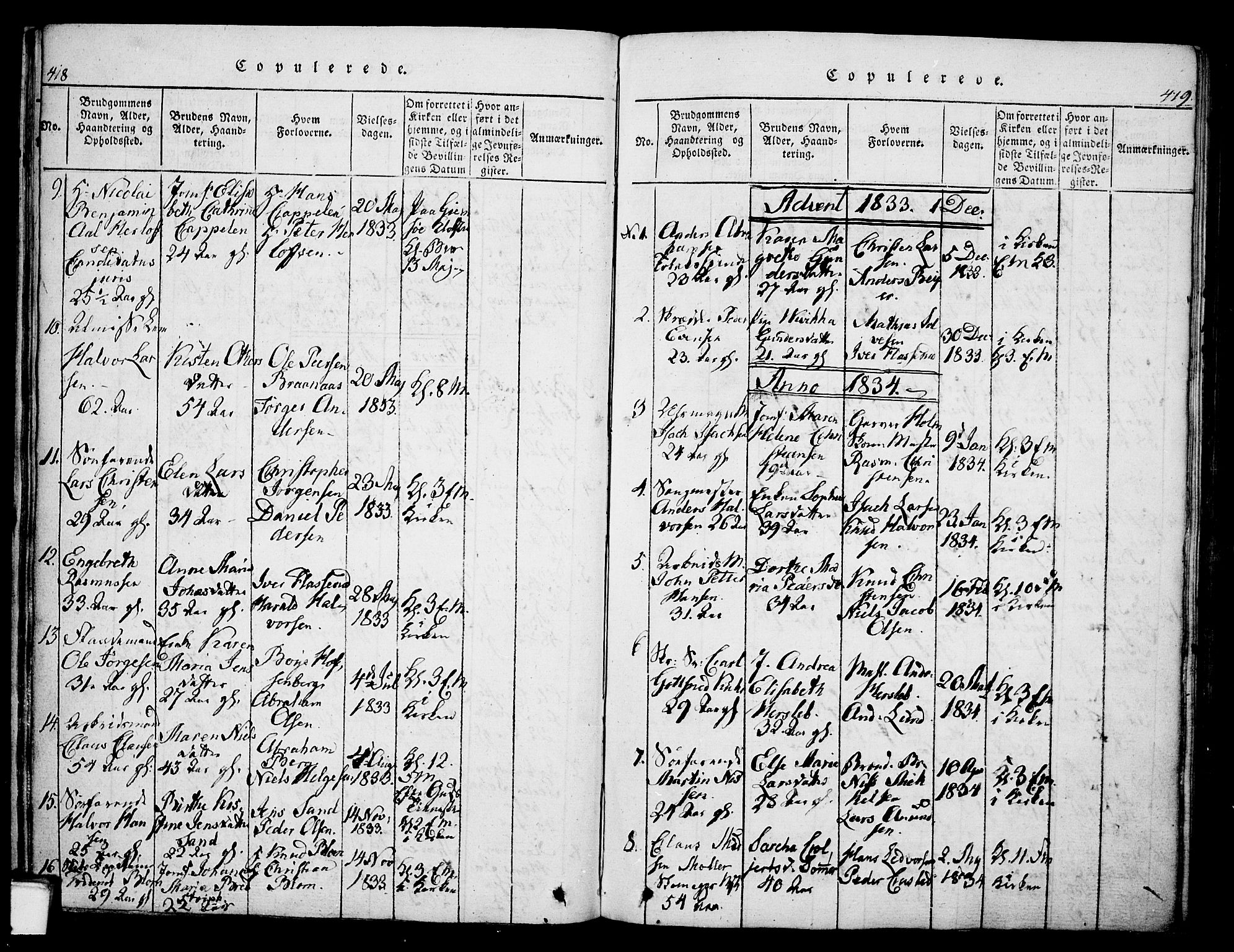 Skien kirkebøker, SAKO/A-302/G/Ga/L0002: Parish register (copy) no. 2, 1814-1842, p. 418-419