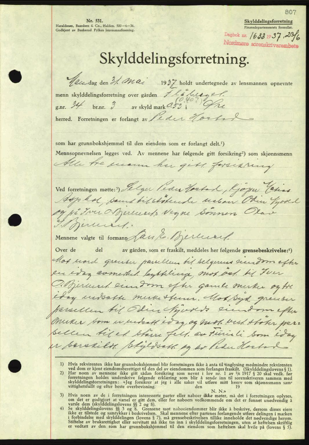 Nordmøre sorenskriveri, AV/SAT-A-4132/1/2/2Ca: Mortgage book no. A81, 1937-1937, Diary no: : 1633/1937