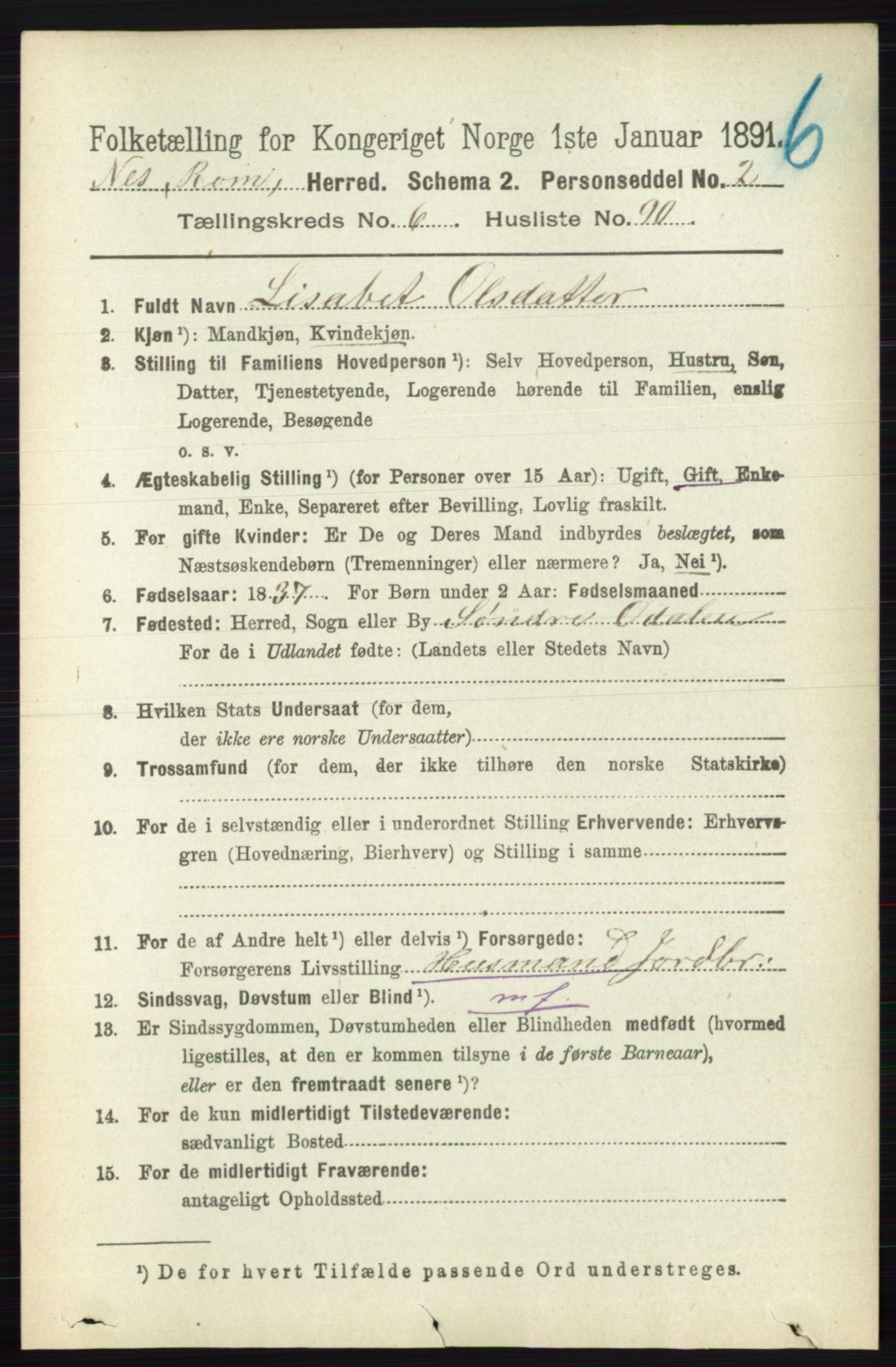 RA, 1891 census for 0236 Nes, 1891, p. 3933