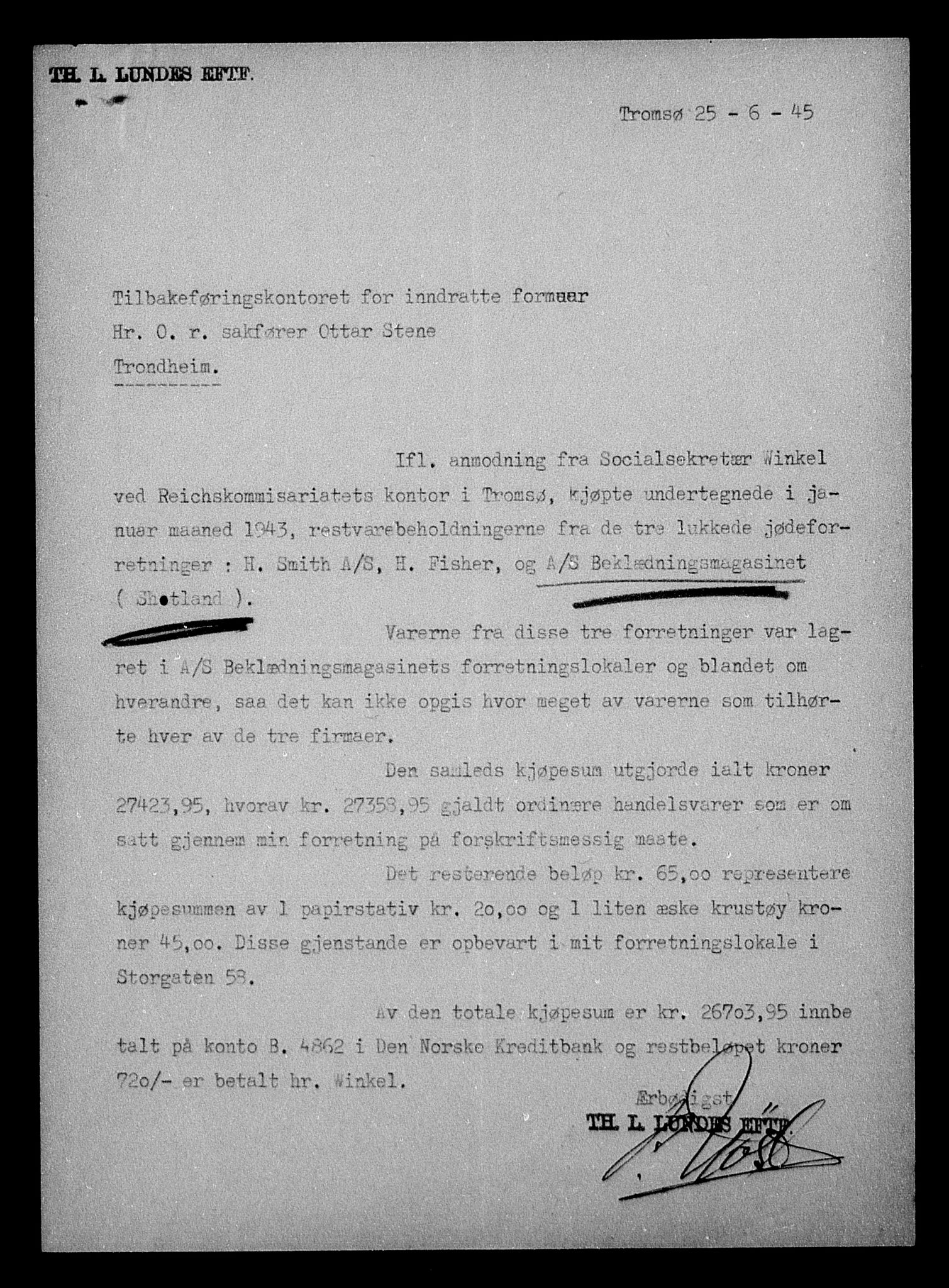 Justisdepartementet, Tilbakeføringskontoret for inndratte formuer, AV/RA-S-1564/H/Hc/Hcb/L0910: --, 1945-1947, p. 69