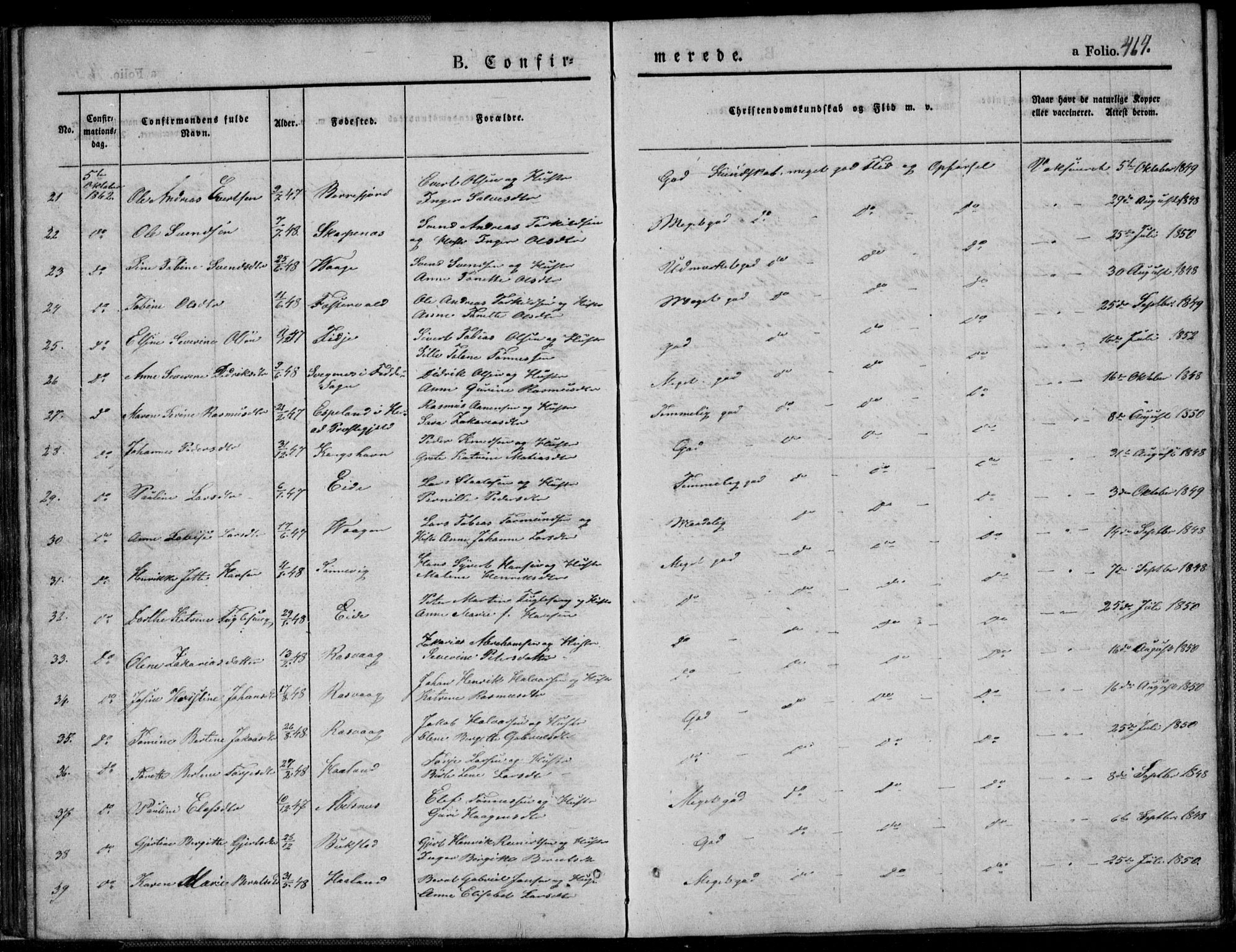 Flekkefjord sokneprestkontor, SAK/1111-0012/F/Fb/Fbb/L0002: Parish register (copy) no. B 2b, 1831-1866, p. 464