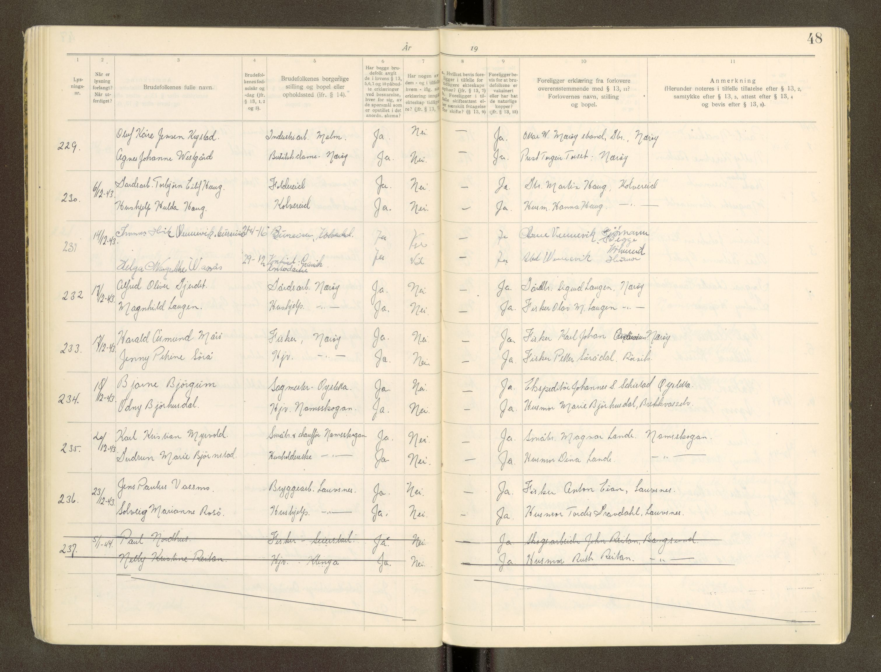 Namdal sorenskriveri, AV/SAT-A-4133/1/6/6D/L0002: Vigselbøker, 1940-1969, p. 48