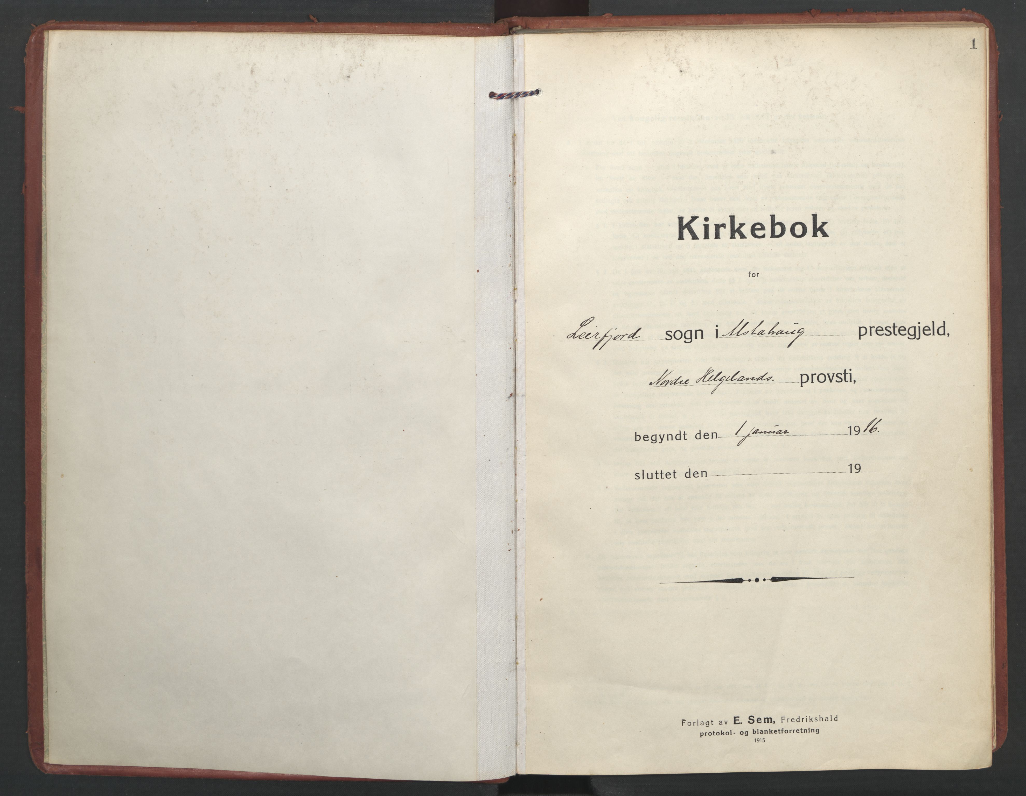 Ministerialprotokoller, klokkerbøker og fødselsregistre - Nordland, SAT/A-1459/832/L0492: Parish register (official) no. 832A01, 1916-1934, p. 1