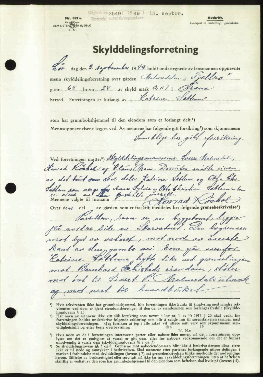 Romsdal sorenskriveri, AV/SAT-A-4149/1/2/2C: Mortgage book no. A30, 1949-1949, Diary no: : 2549/1949