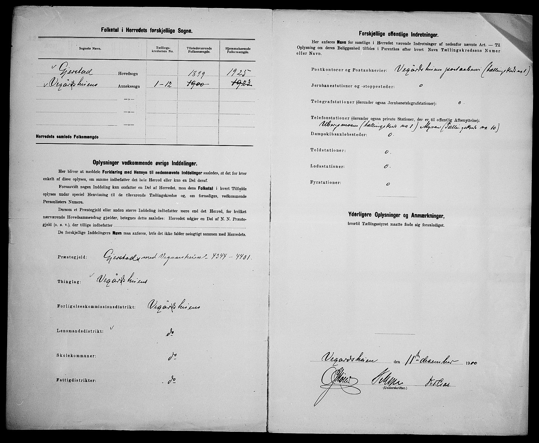 SAK, 1900 census for Vegårshei, 1900, p. 3