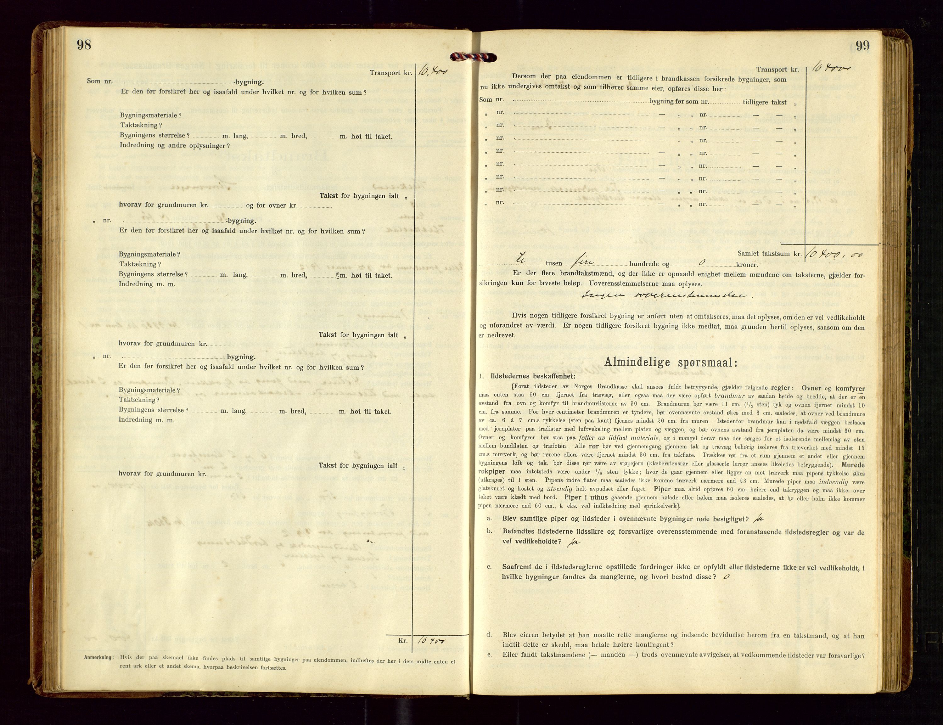 Heskestad lensmannskontor, SAST/A-100304/Gob/L0002: "Brandtakstprotokol", 1915-1922, p. 98-99