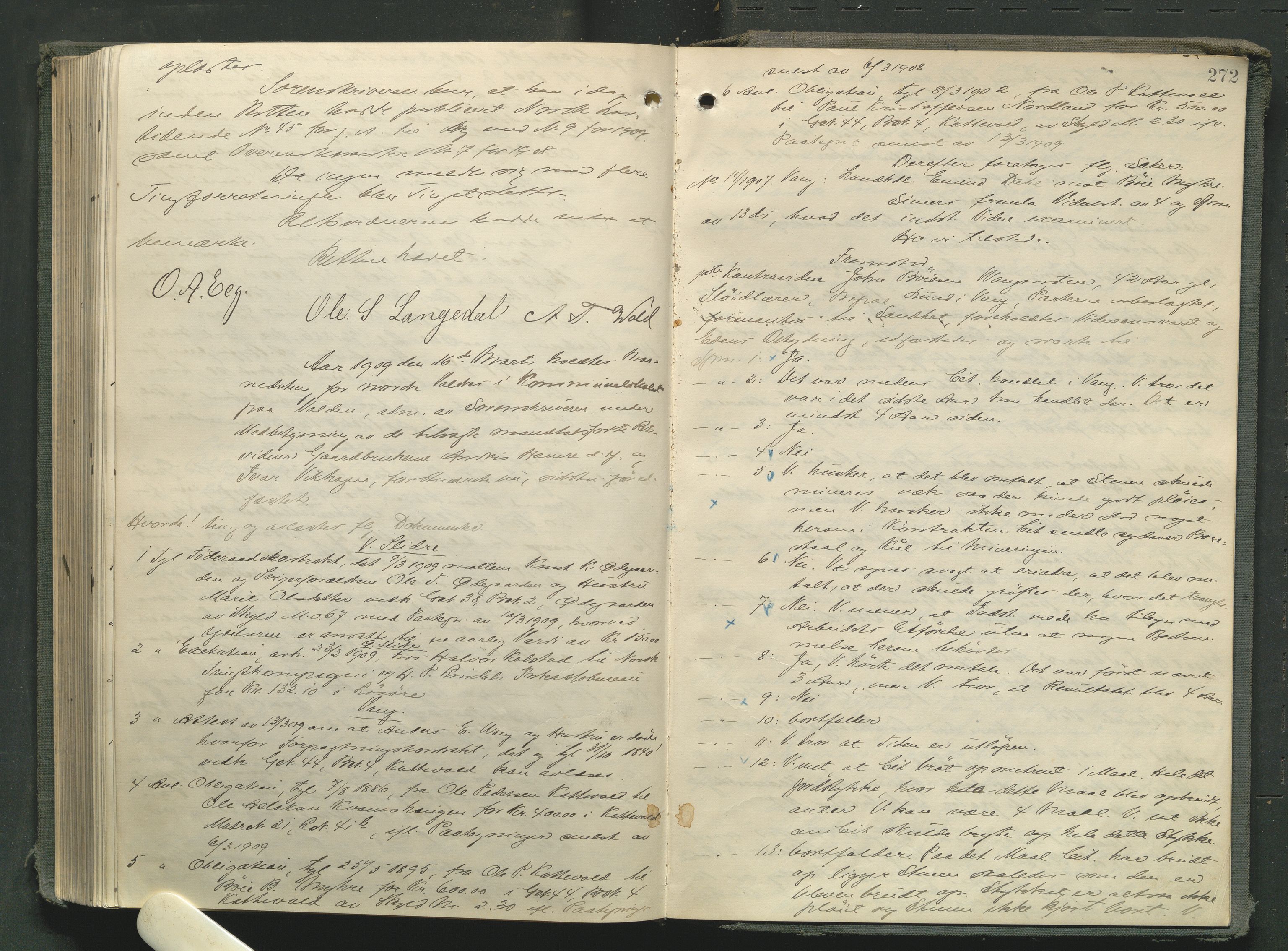 Valdres sorenskriveri, AV/SAH-TING-016/G/Gb/L0029: Tingbok, 1907-1909, p. 271b-272a