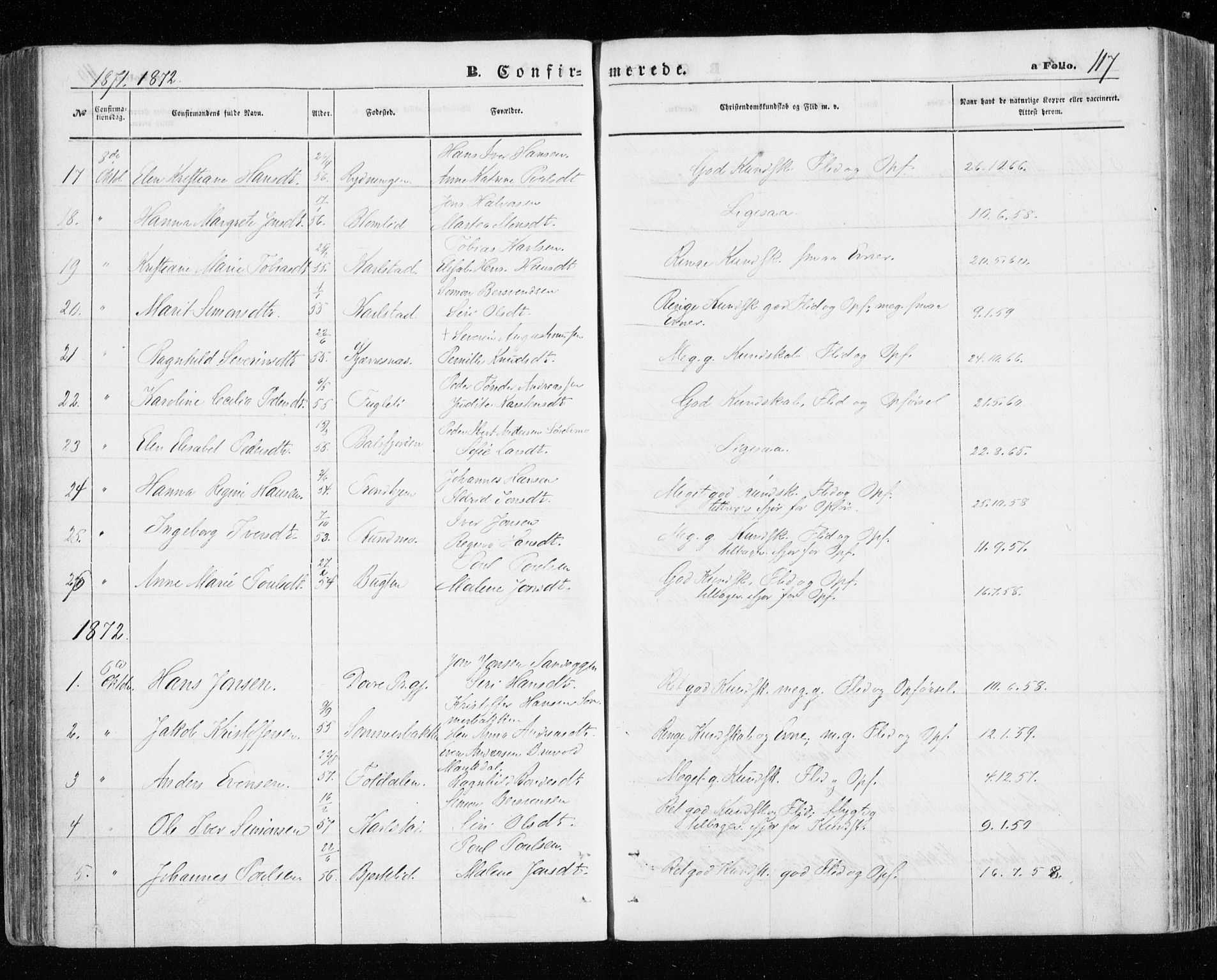 Målselv sokneprestembete, SATØ/S-1311/G/Ga/Gaa/L0004kirke: Parish register (official) no. 4, 1863-1872, p. 117