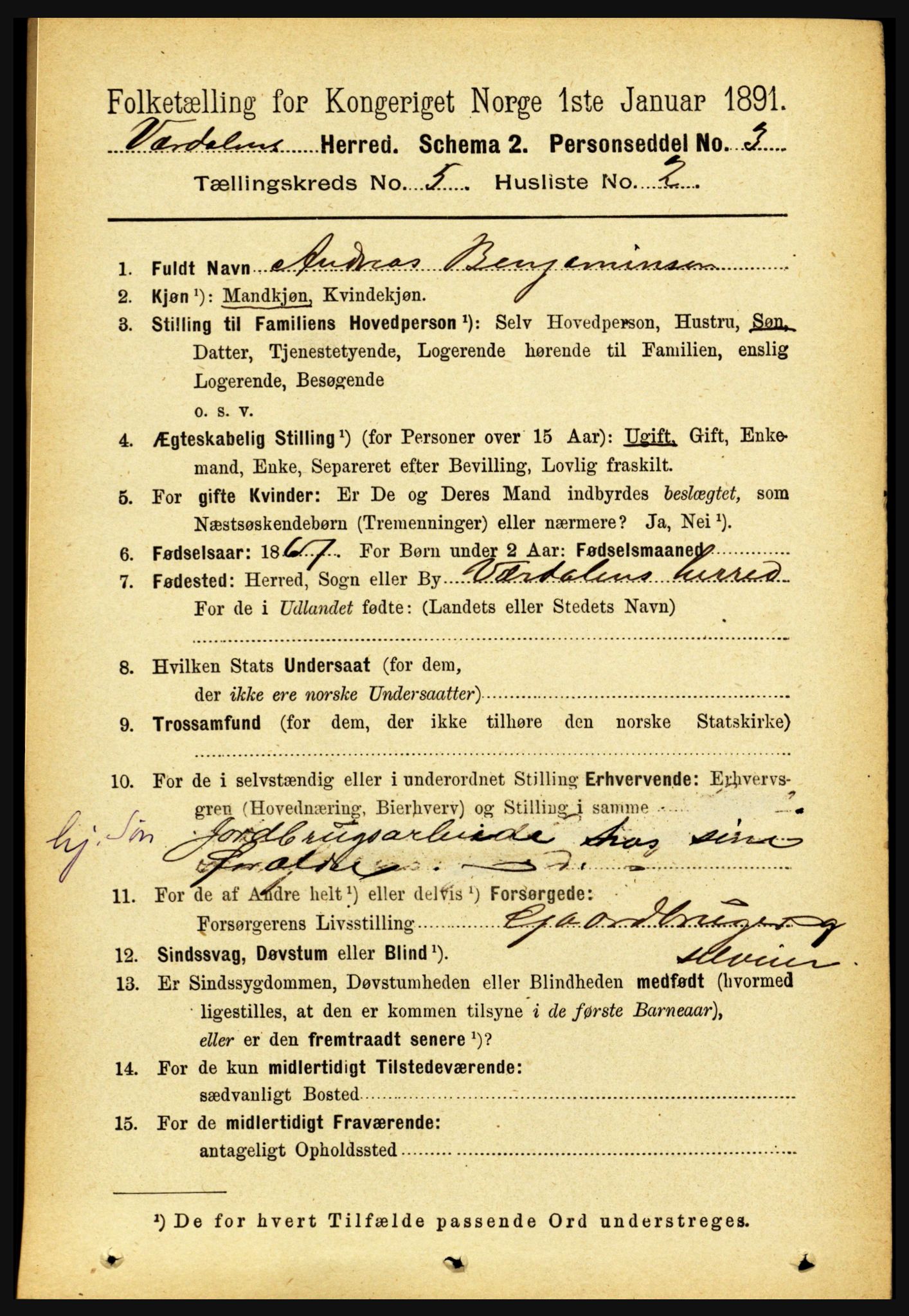 RA, 1891 census for 1721 Verdal, 1891, p. 3000