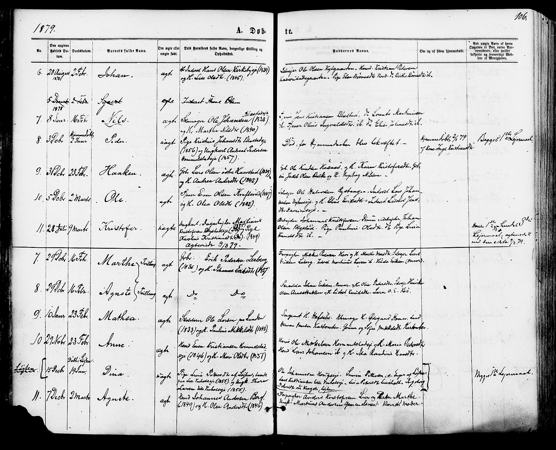 Vang prestekontor, Hedmark, AV/SAH-PREST-008/H/Ha/Haa/L0015: Parish register (official) no. 15, 1871-1885, p. 106