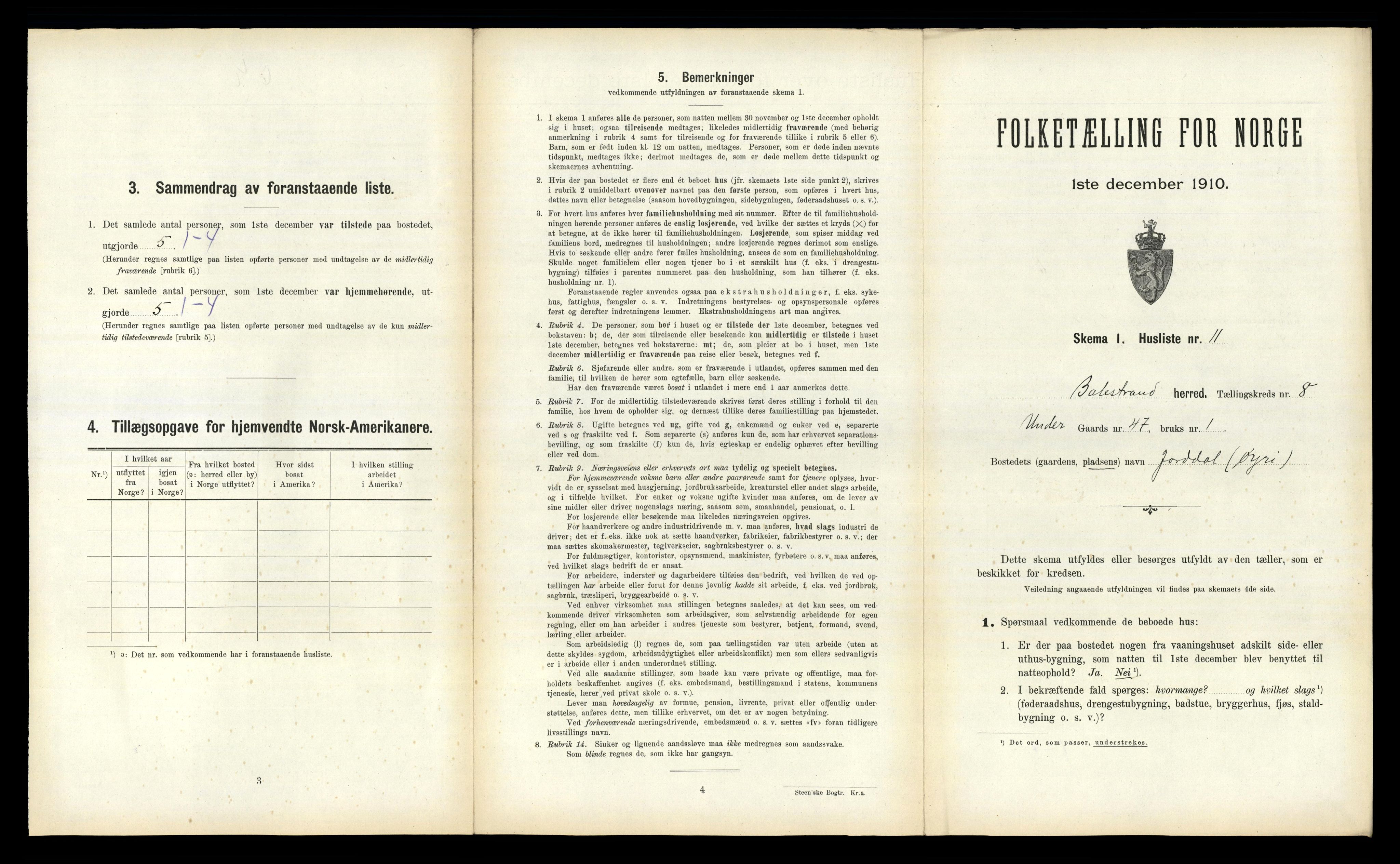 RA, 1910 census for Balestrand, 1910, p. 522