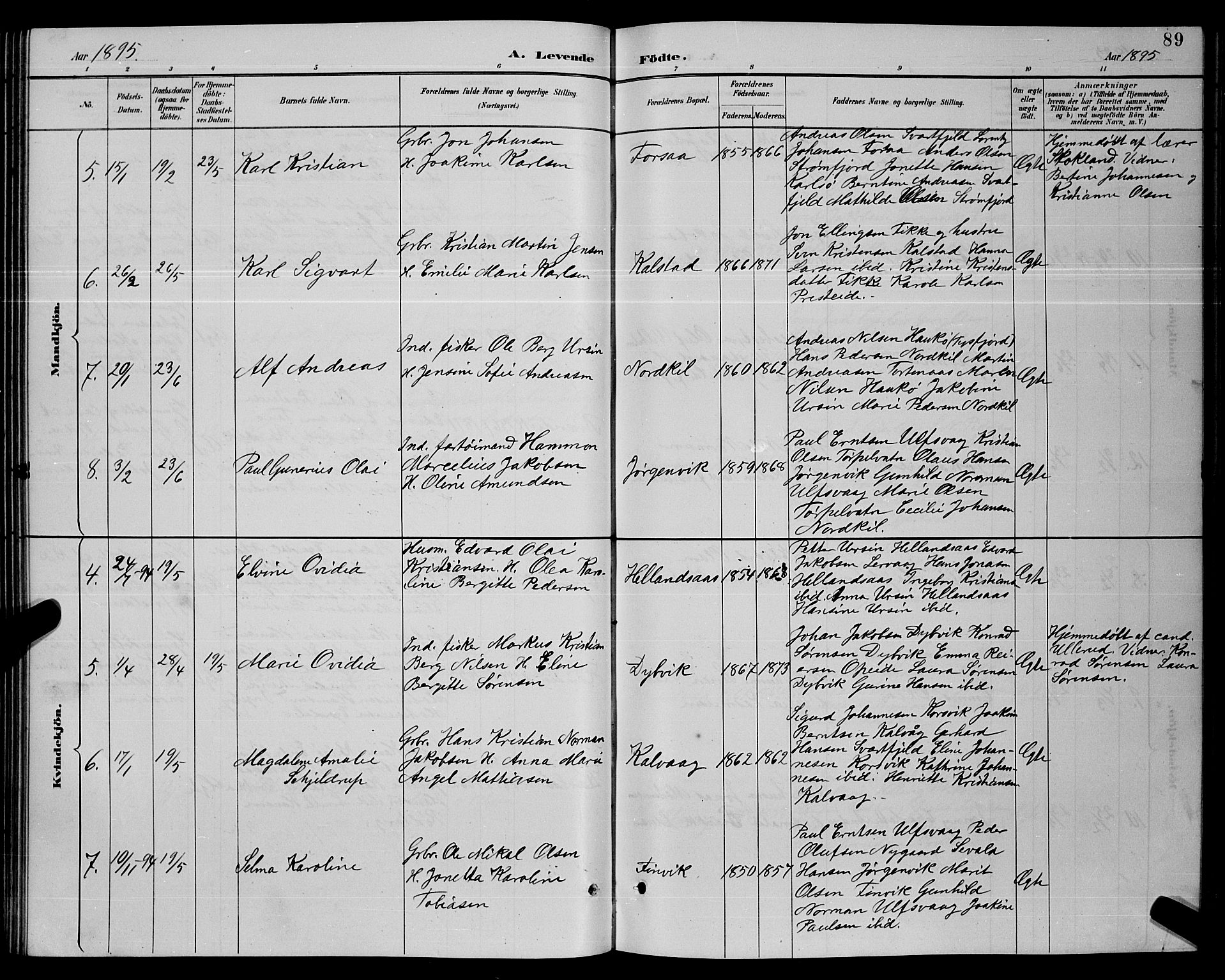 Ministerialprotokoller, klokkerbøker og fødselsregistre - Nordland, SAT/A-1459/859/L0859: Parish register (copy) no. 859C05, 1887-1898, p. 89