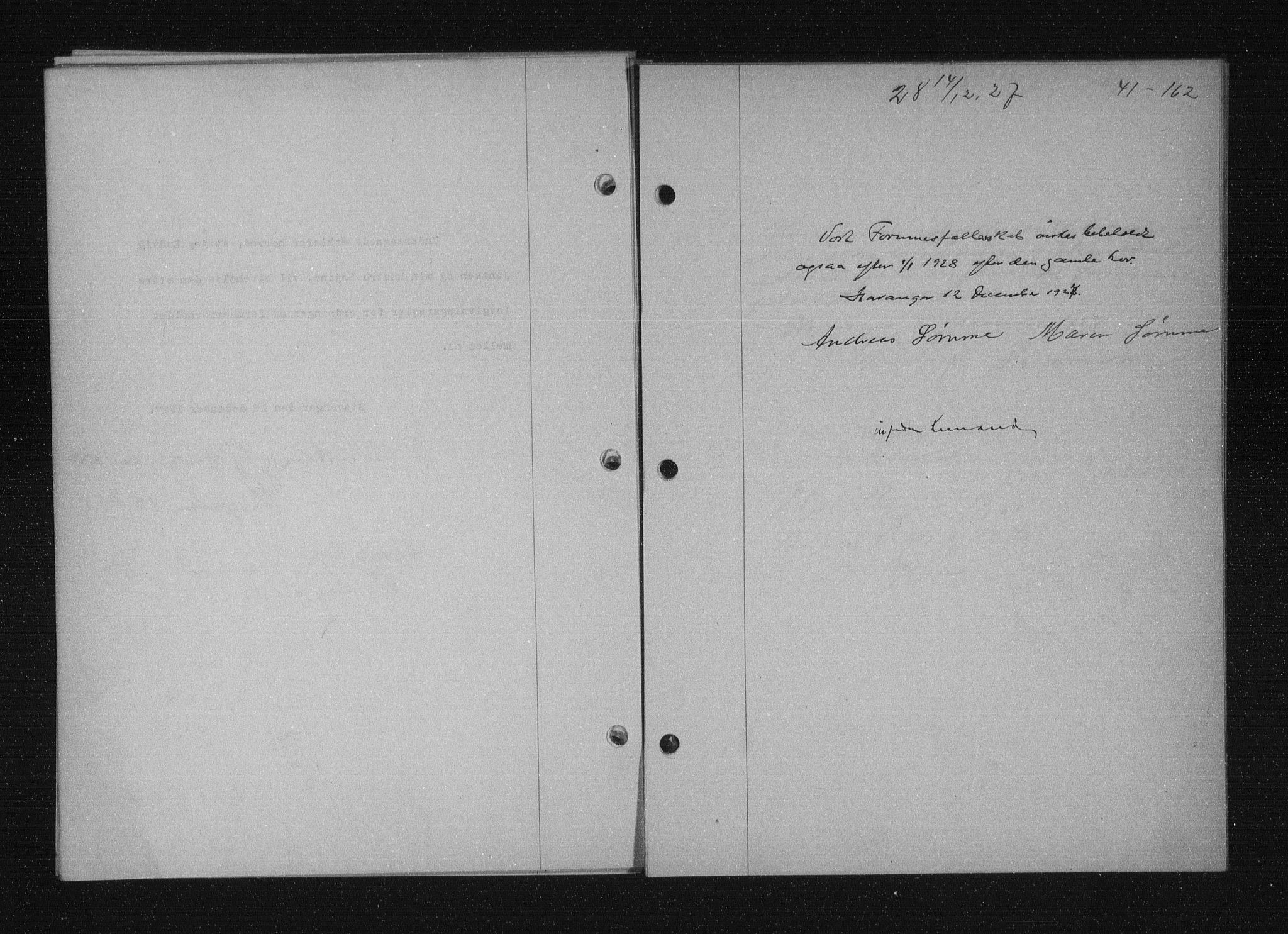 Stavanger byfogd, AV/SAST-A-101408/001/4/41/410/410BB/L0053: Mortgage book no. 41, 1927-1928, Deed date: 14.12.1927