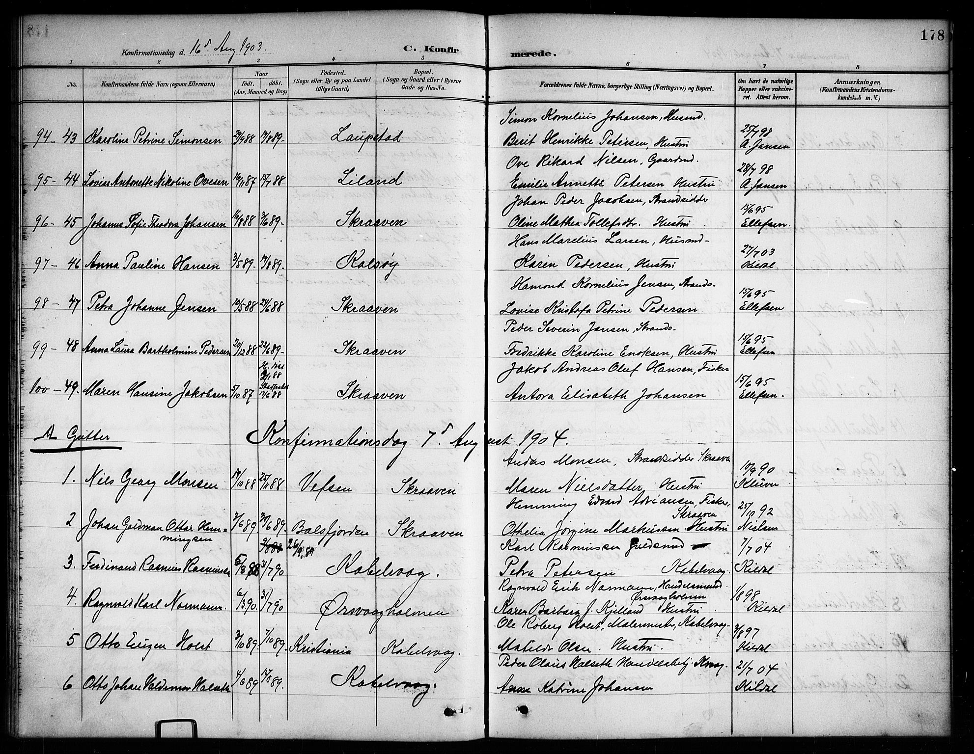 Ministerialprotokoller, klokkerbøker og fødselsregistre - Nordland, SAT/A-1459/874/L1078: Parish register (copy) no. 874C07, 1900-1907, p. 178