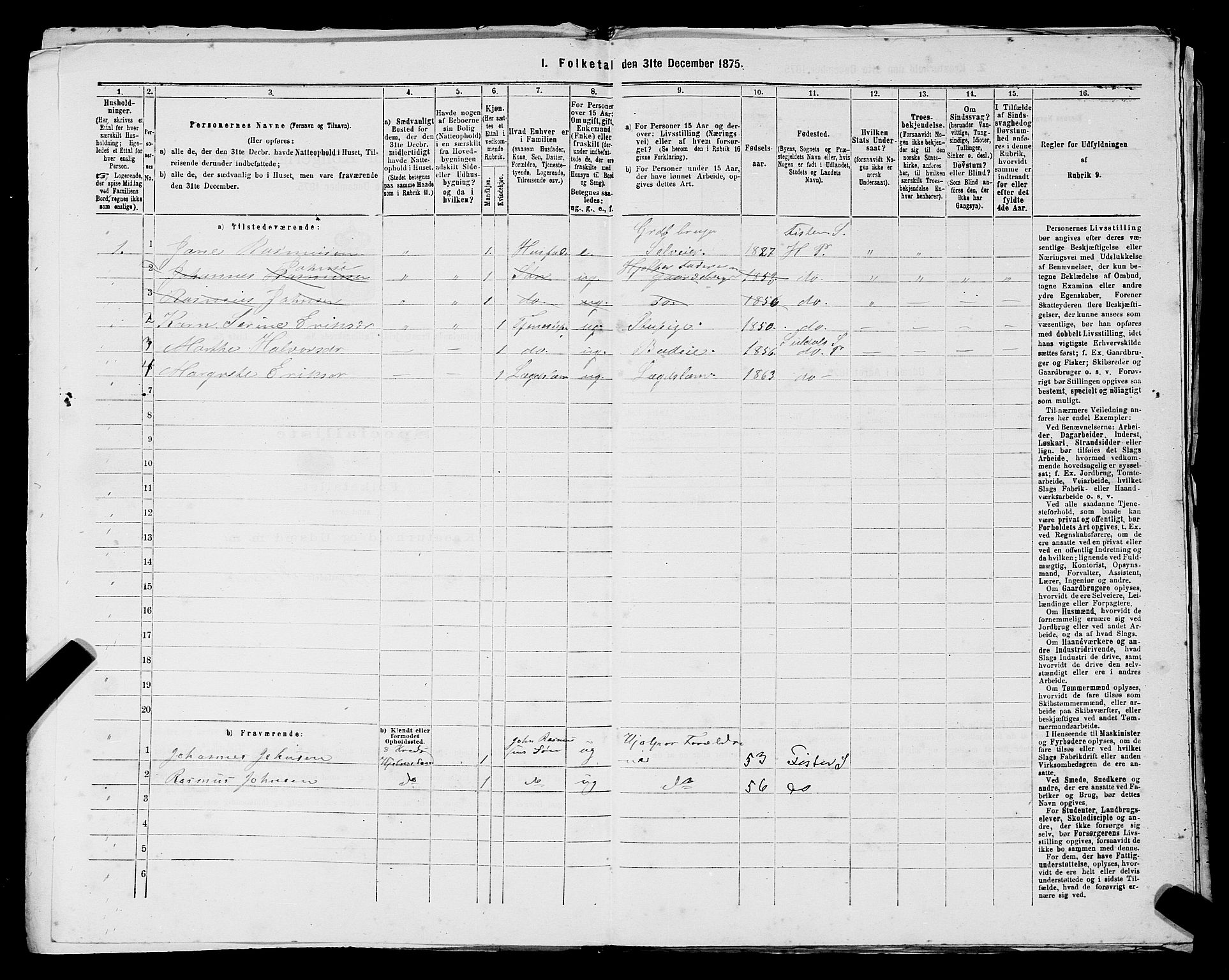 SAST, 1875 census for 1133P Hjelmeland, 1875, p. 1151