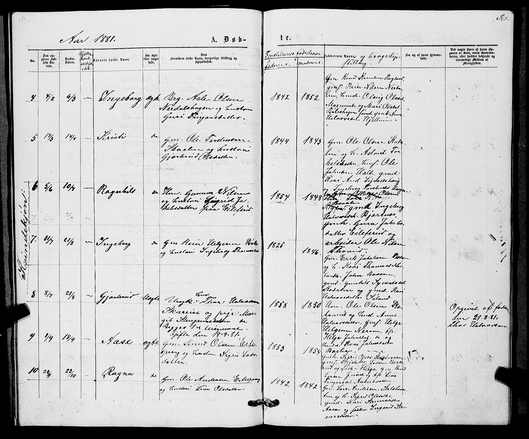 Sigdal kirkebøker, AV/SAKO-A-245/G/Gb/L0002: Parish register (copy) no. II 2, 1875-1900, p. 30