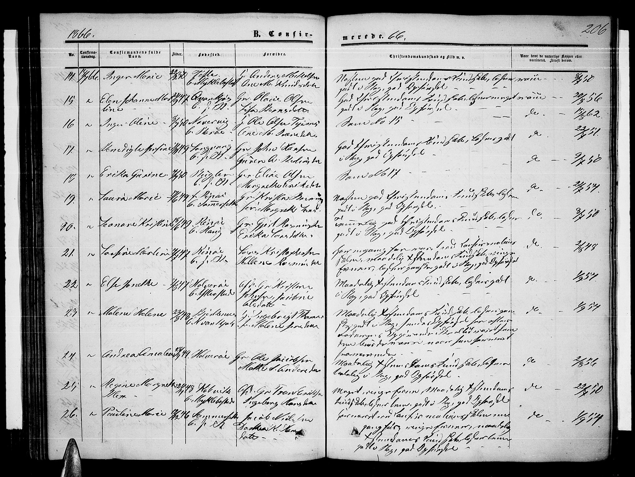 Ministerialprotokoller, klokkerbøker og fødselsregistre - Nordland, AV/SAT-A-1459/872/L1046: Parish register (copy) no. 872C02, 1852-1879, p. 206