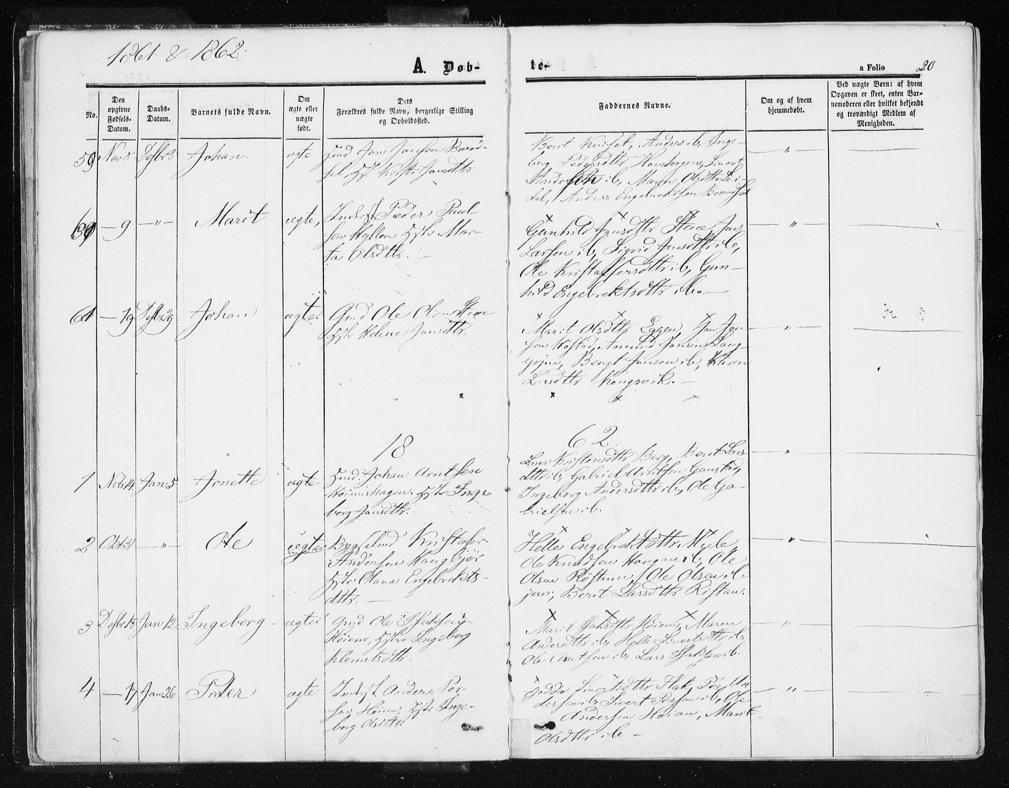 Ministerialprotokoller, klokkerbøker og fødselsregistre - Sør-Trøndelag, SAT/A-1456/612/L0377: Parish register (official) no. 612A09, 1859-1877, p. 20